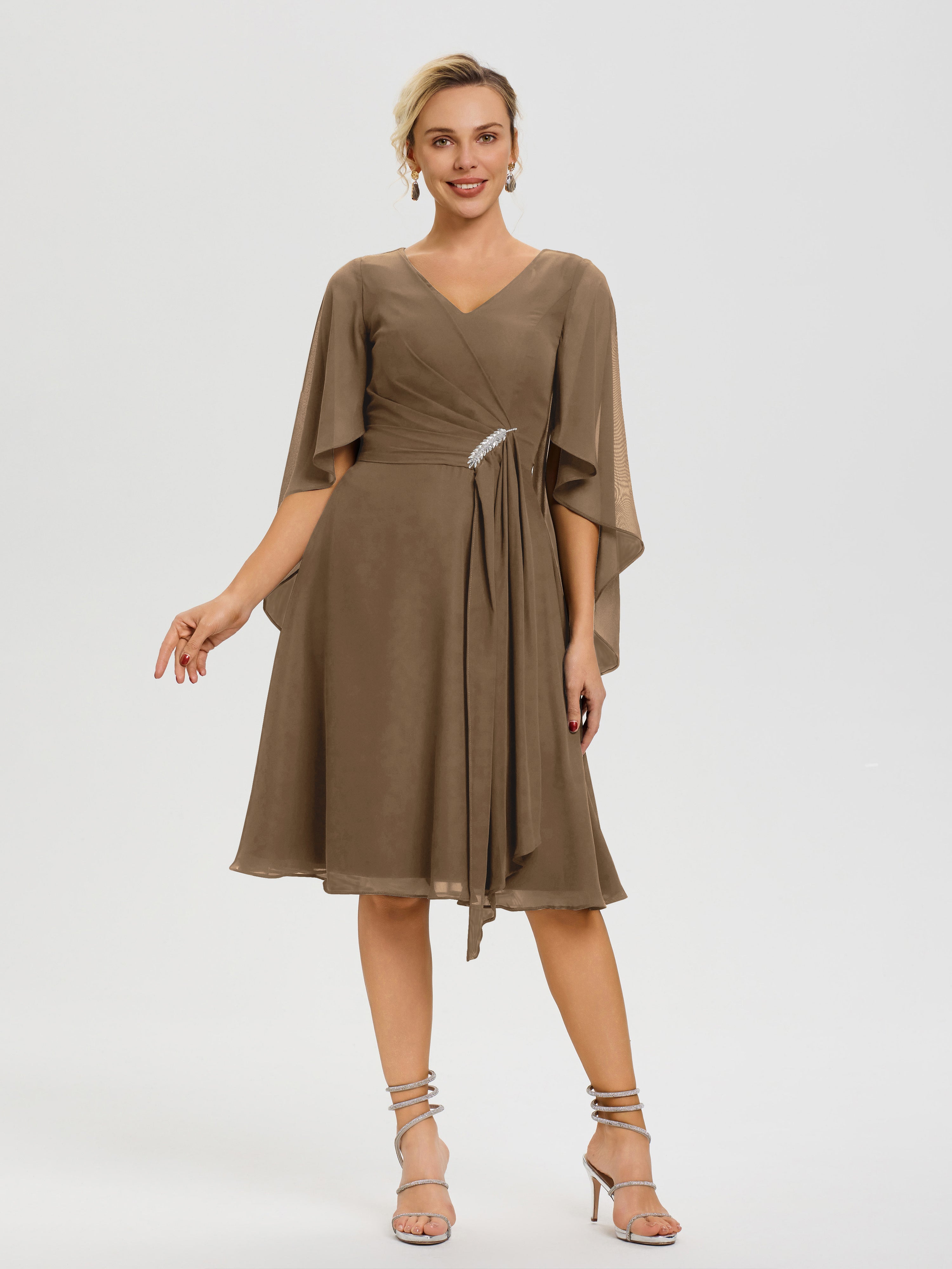 Formal Long Sleeve Mother of the Bride Dress Mocha