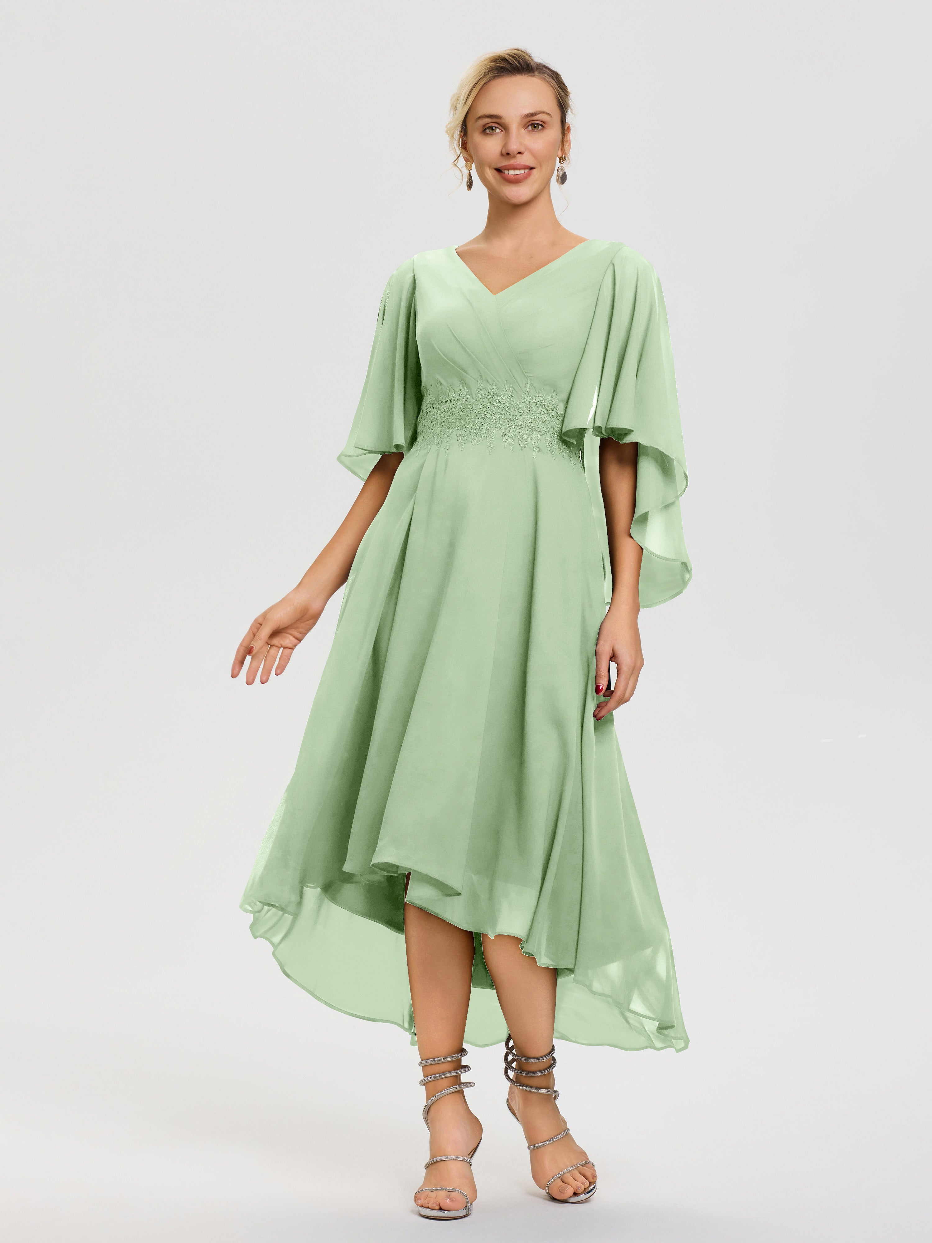 Cicinia Dusty Sage Mother Of The Bride Dress Long Chiffon Lace A-line Layered High Low Hemline main image 1