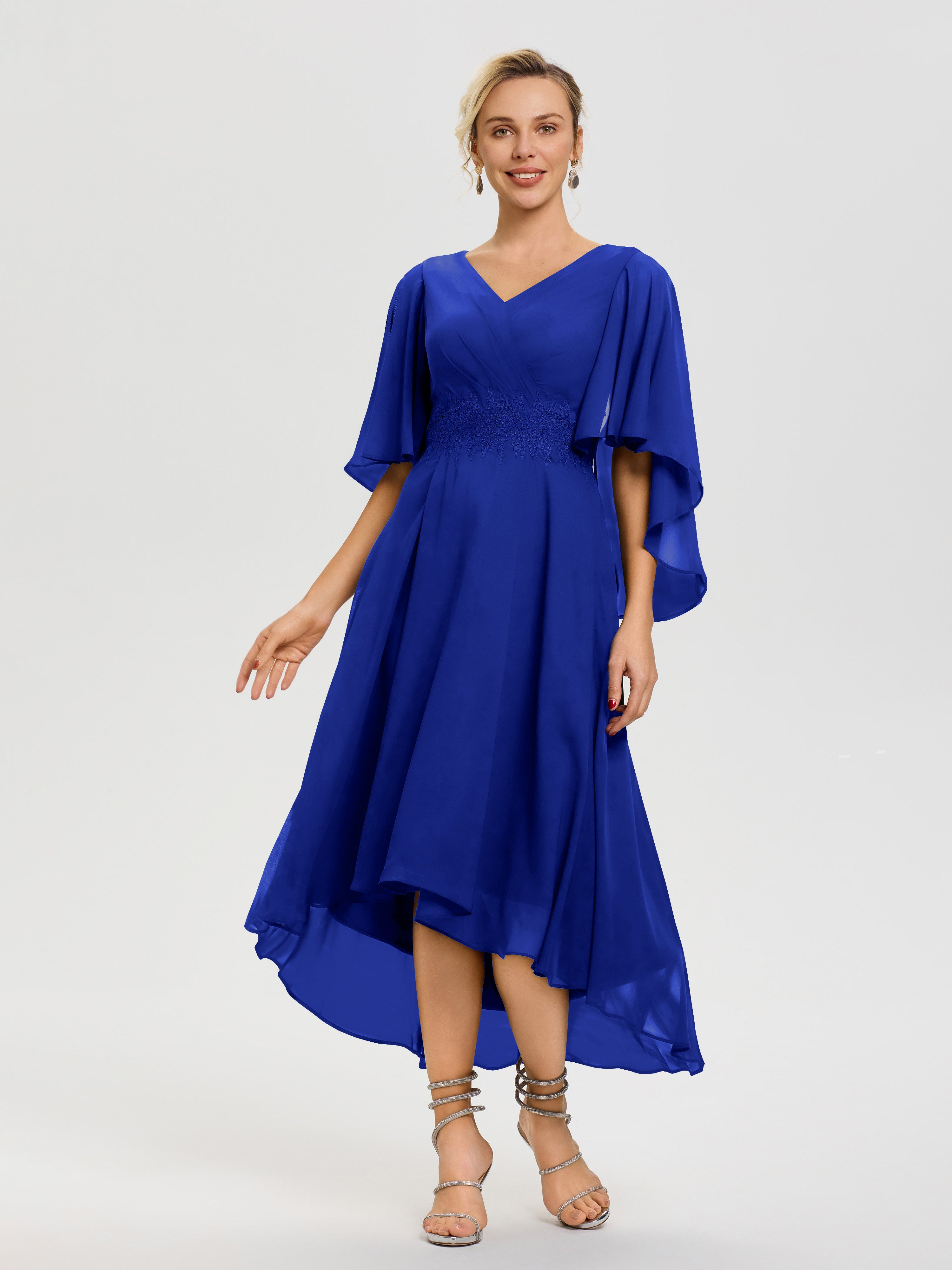 Mother Of The Bride Royal Blue Dresses A Line Chiffon V Neck Ruffle Sl