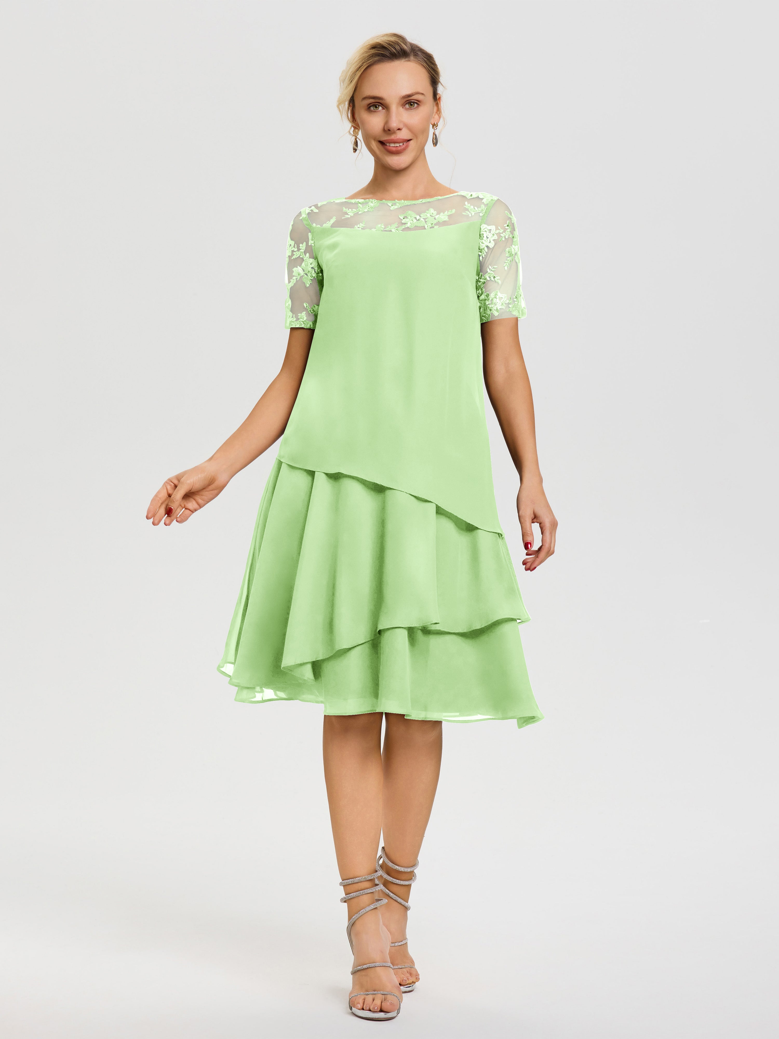 Sage Mother Of The Bride Dresses Near Me A Line Illusion Neck Short Sl