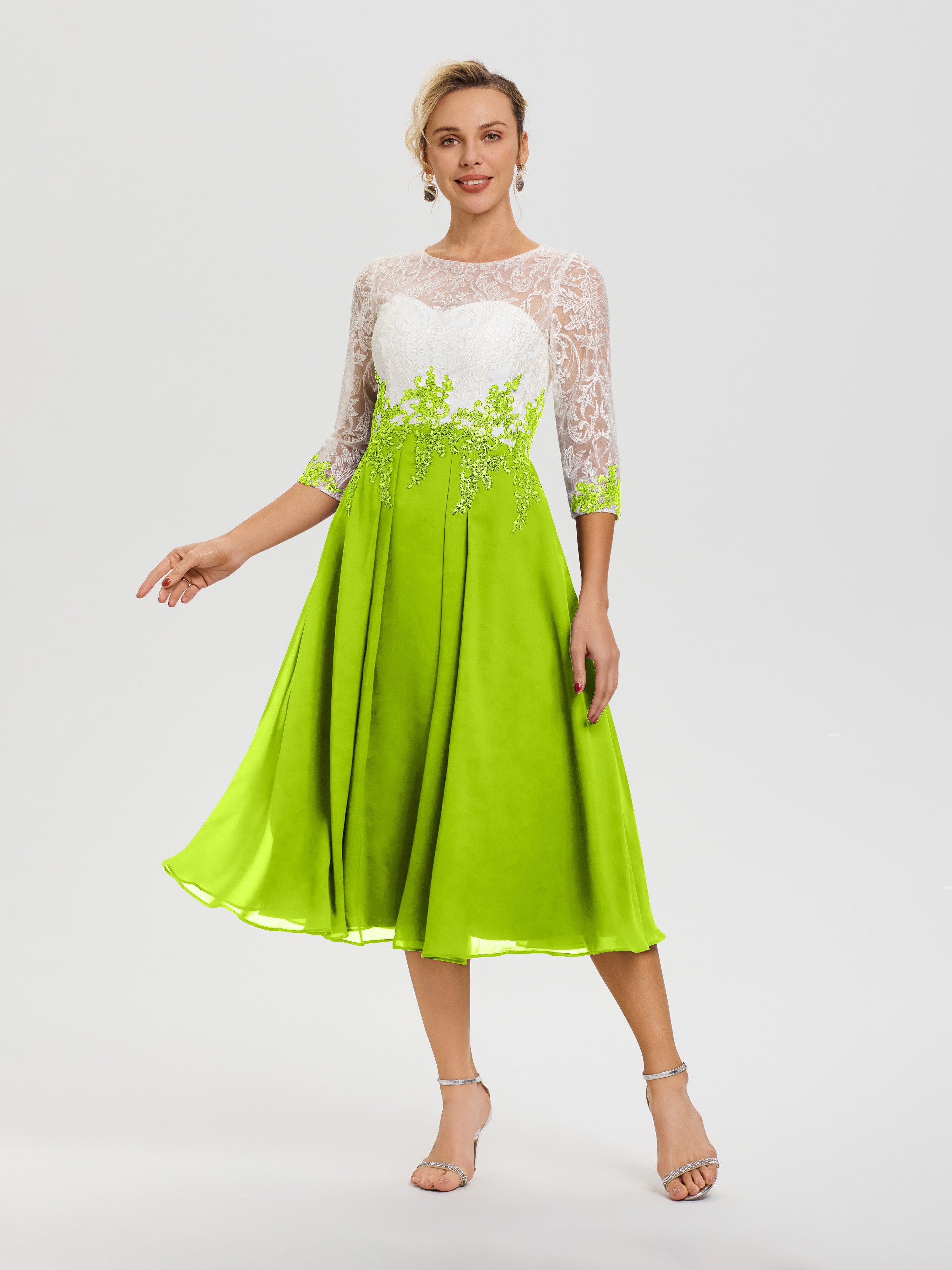 Lime Green Mother Of The Bride Dresses A-Line Lace Appliques 3/4 Sleev Lime Green Mother Of The Bride Dresses A-Line Lace Appliques 3/4 Sleev