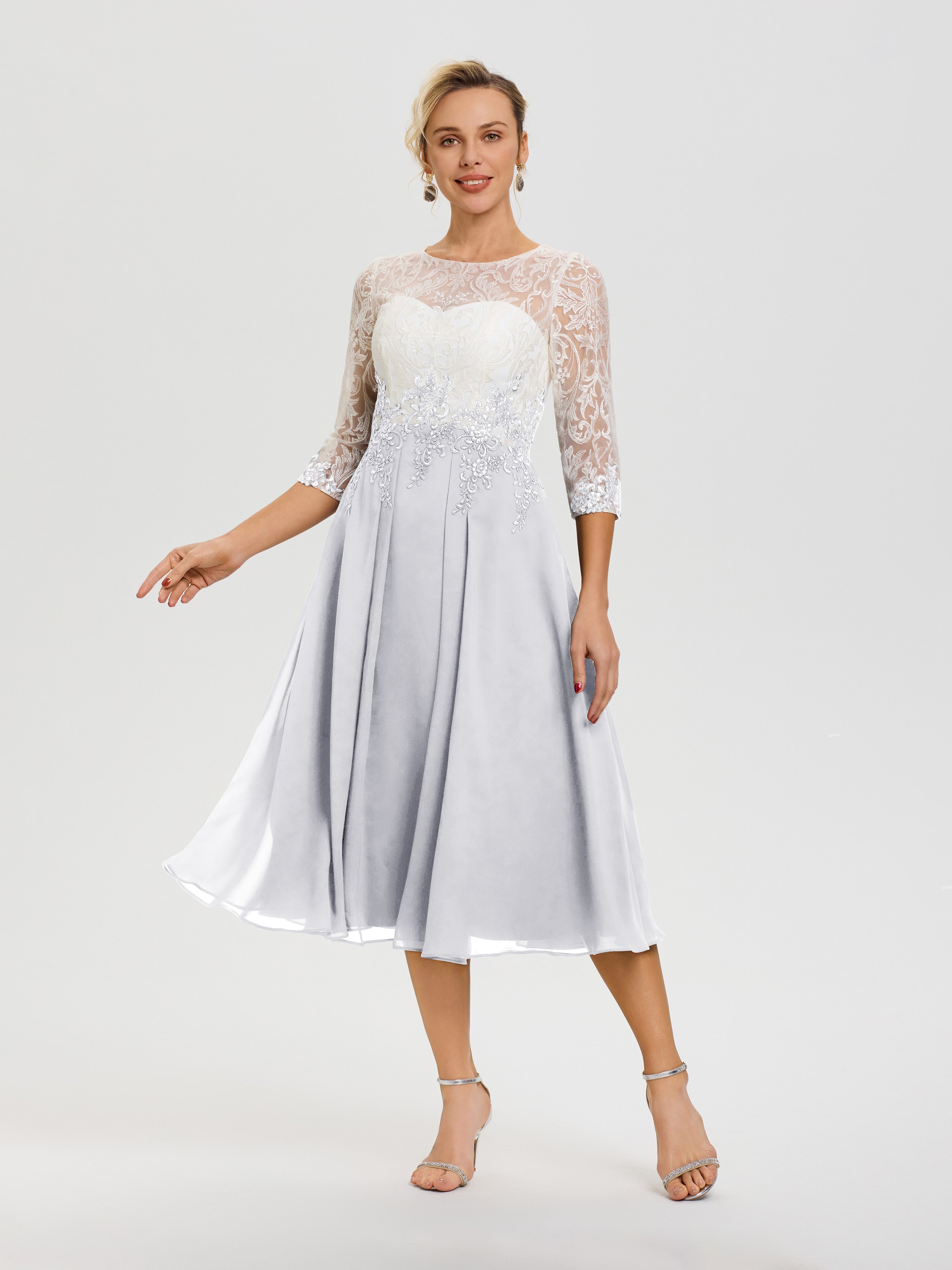 Mother Of The Bride Dresses White A-Line Lace Appliques 3/4 Sleeves Te Mother Of The Bride Dresses White A-Line Lace Appliques 3/4 Sleeves Te
