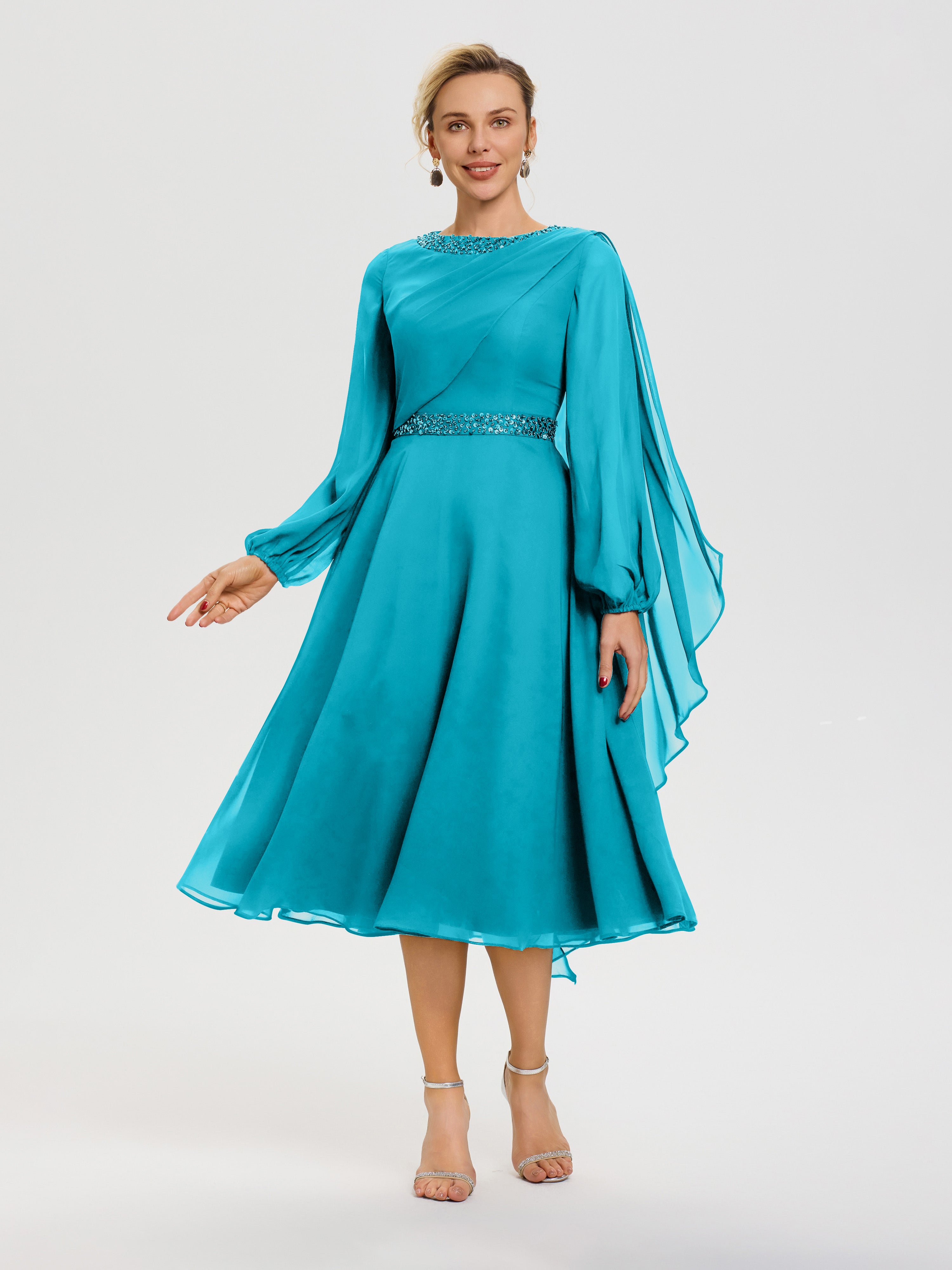 Jade Green Mother Of The Bride Dress Elegant A-Line Beading Long Sleev Jade Green Mother Of The Bride Dress Elegant A-Line Beading Long Sleev