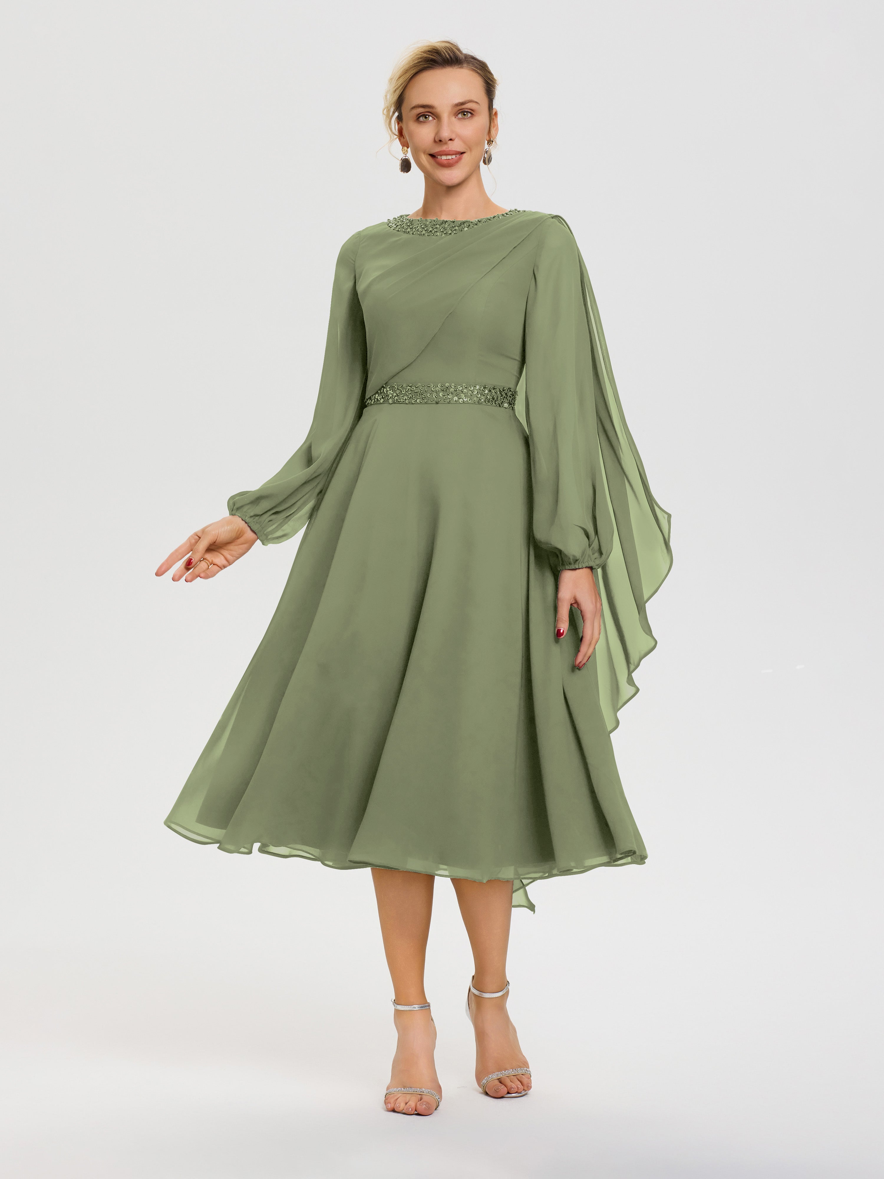 Mother Of The Bride Dress Olive Green Elegant A-Line Beading Long Slee Mother Of The Bride Dress Olive Green Elegant A-Line Beading Long Slee