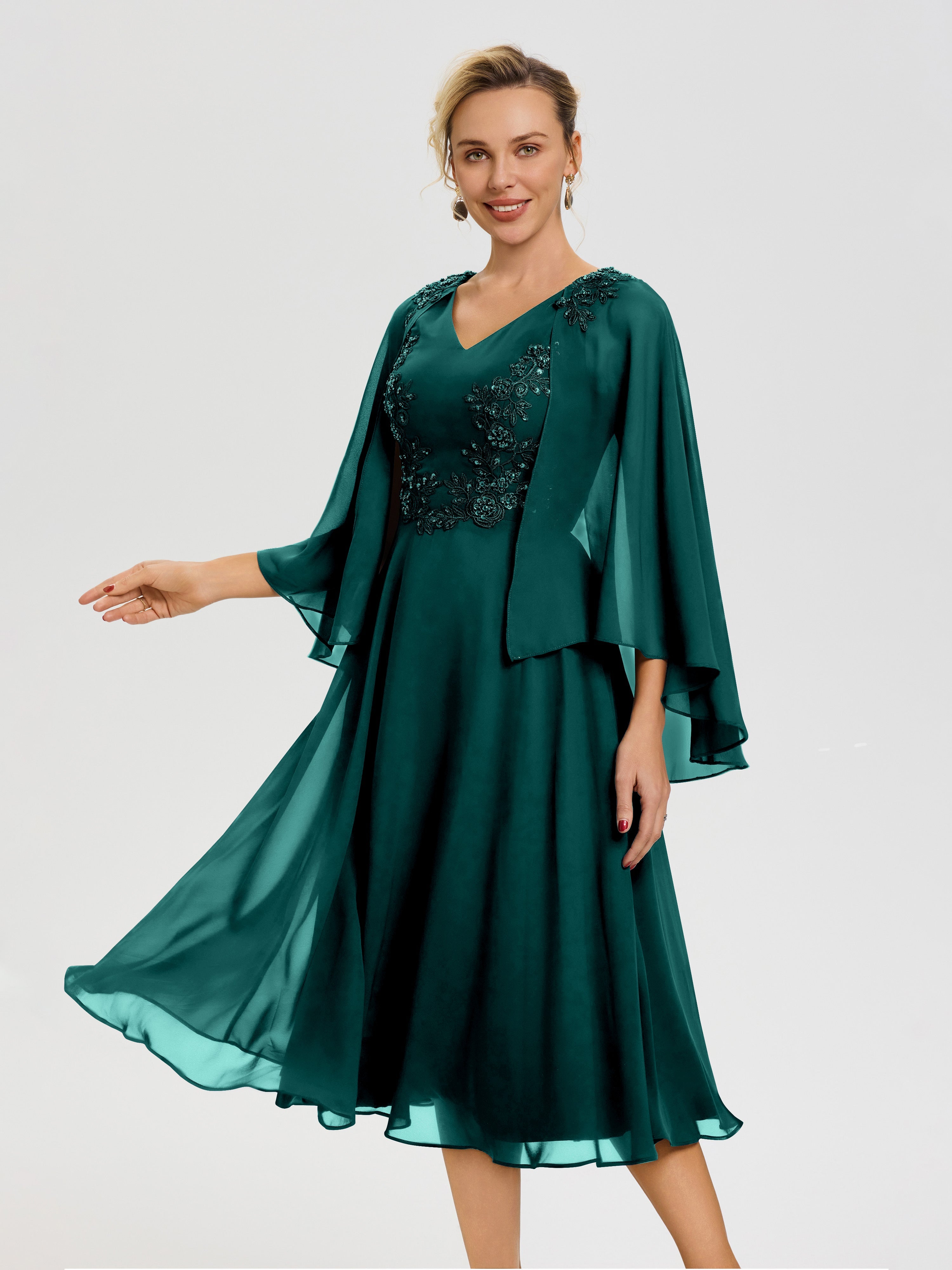 Cicinia Peacock Mother Of The Groom Dress Long Lace Stretch Fabric Sheath V-neck