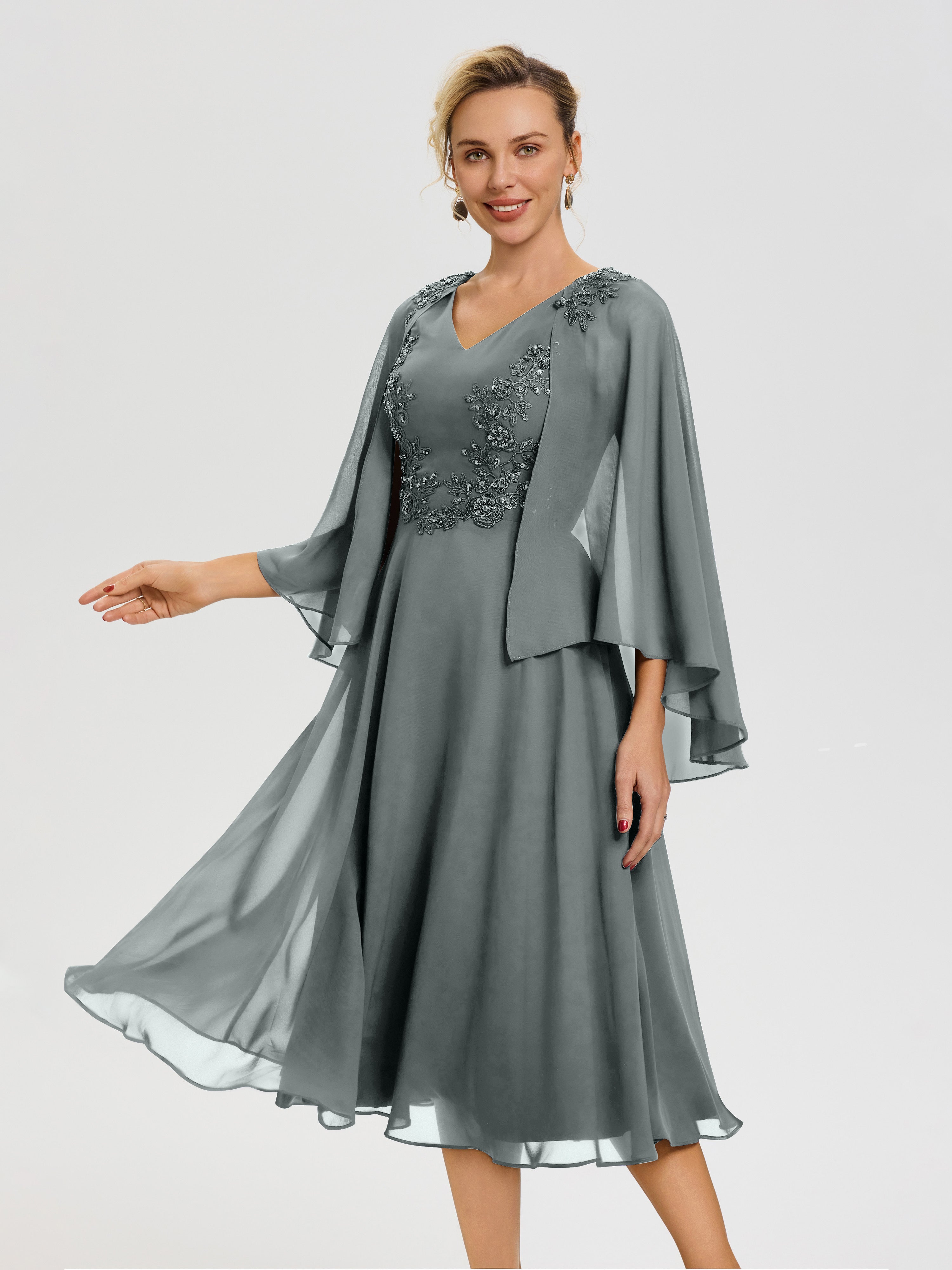 Sleeve Grey Mother Of The Groom Outfits Wedding Guest Half Sleeve