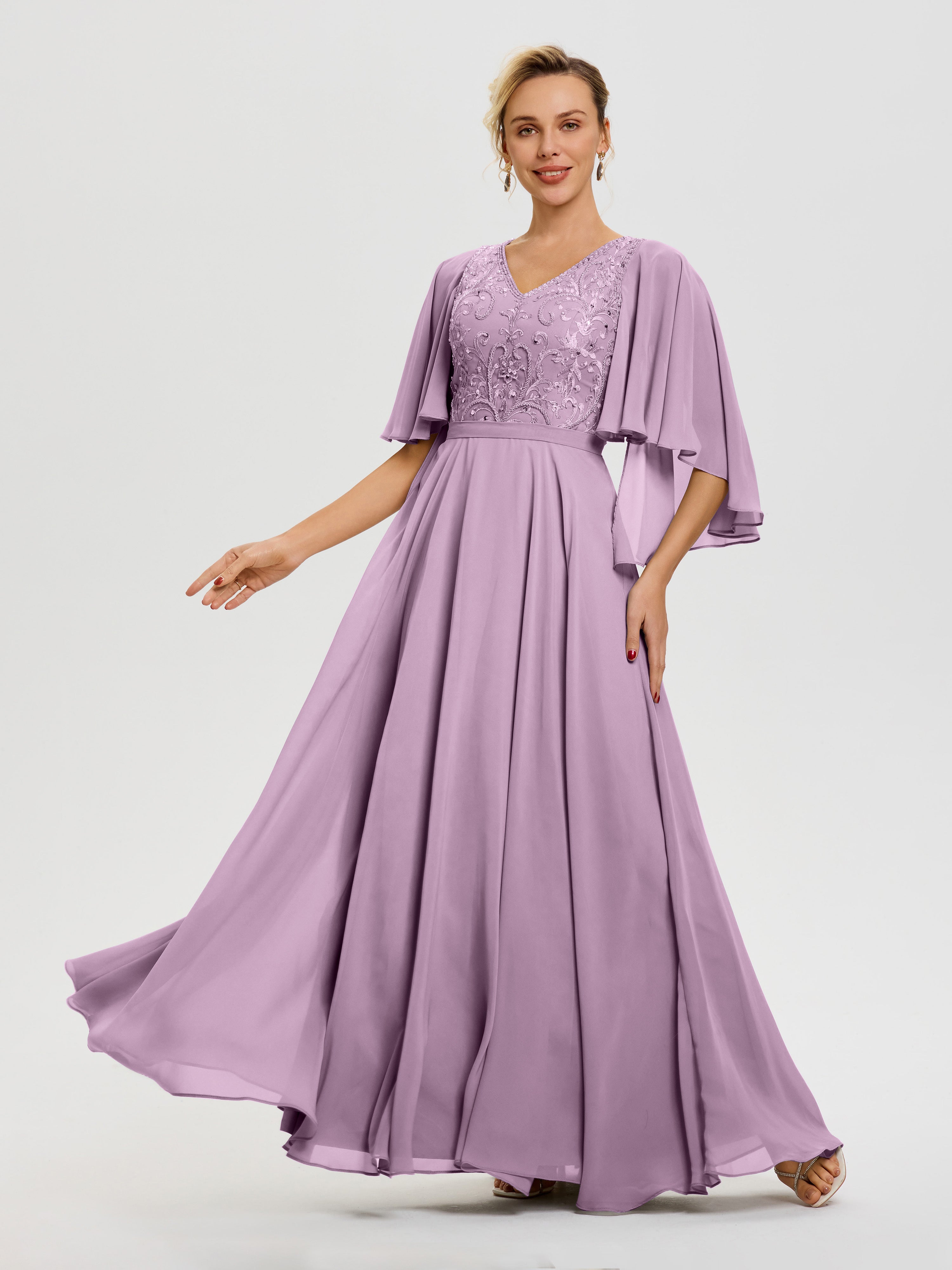 Cicinia V-neck Stormy Mother Of The Bride Dress Plus Size Long A-line Tea Length Half Sleeves main image 1