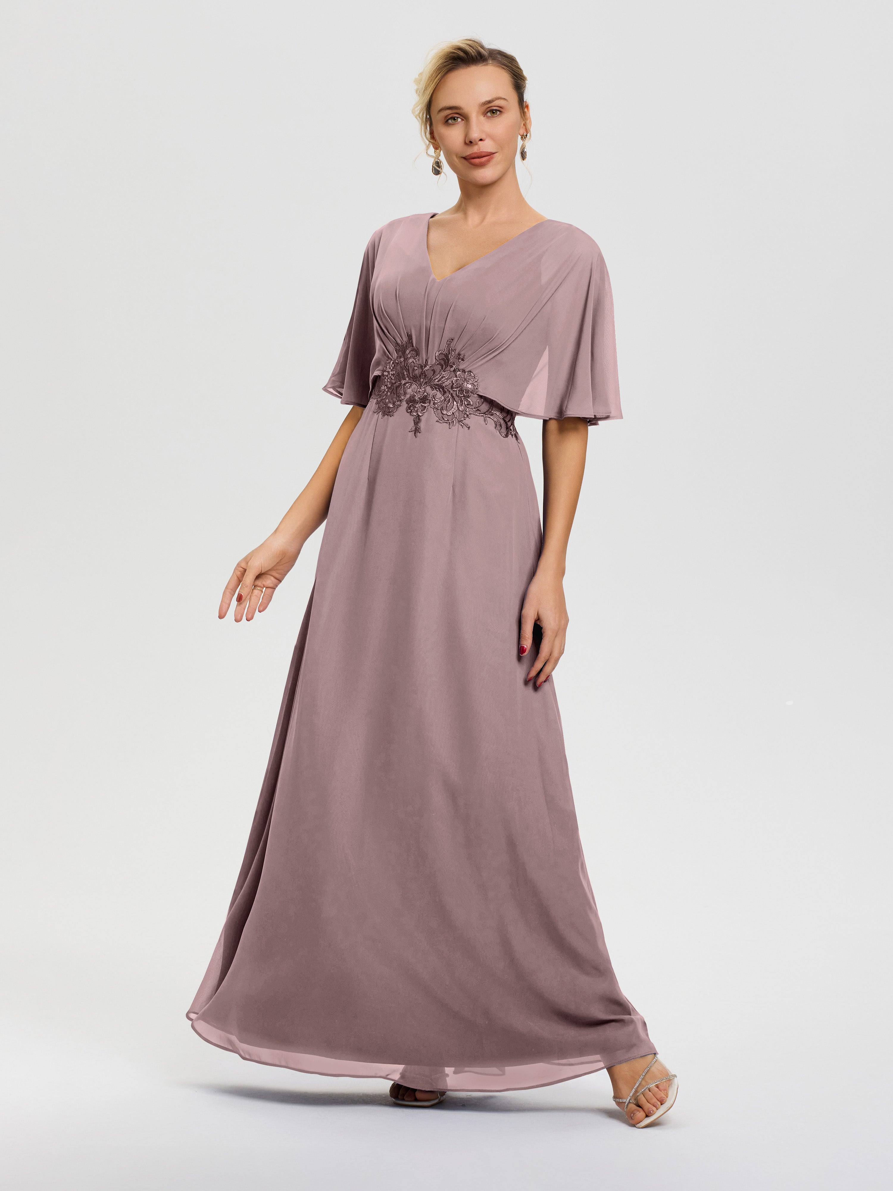 Vintage Style Dresses For Mother Of The Bride V-Neck Appliques A-Line