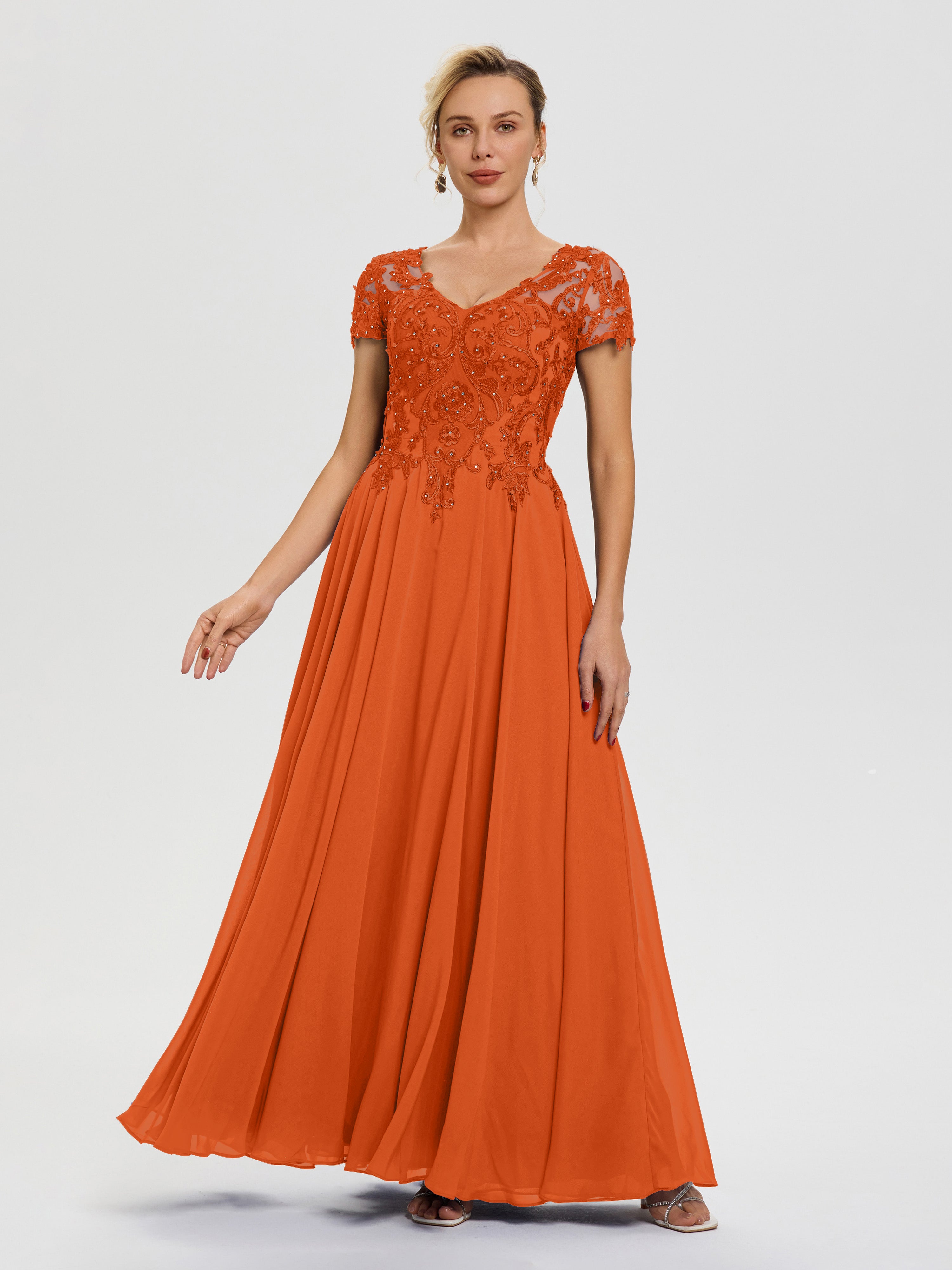 Burnt Orange Dresses For Wedding Guest Mother Of The Bride A-Line Lace Burnt Orange Dresses For Wedding Guest Mother Of The Bride A-Line Lace
