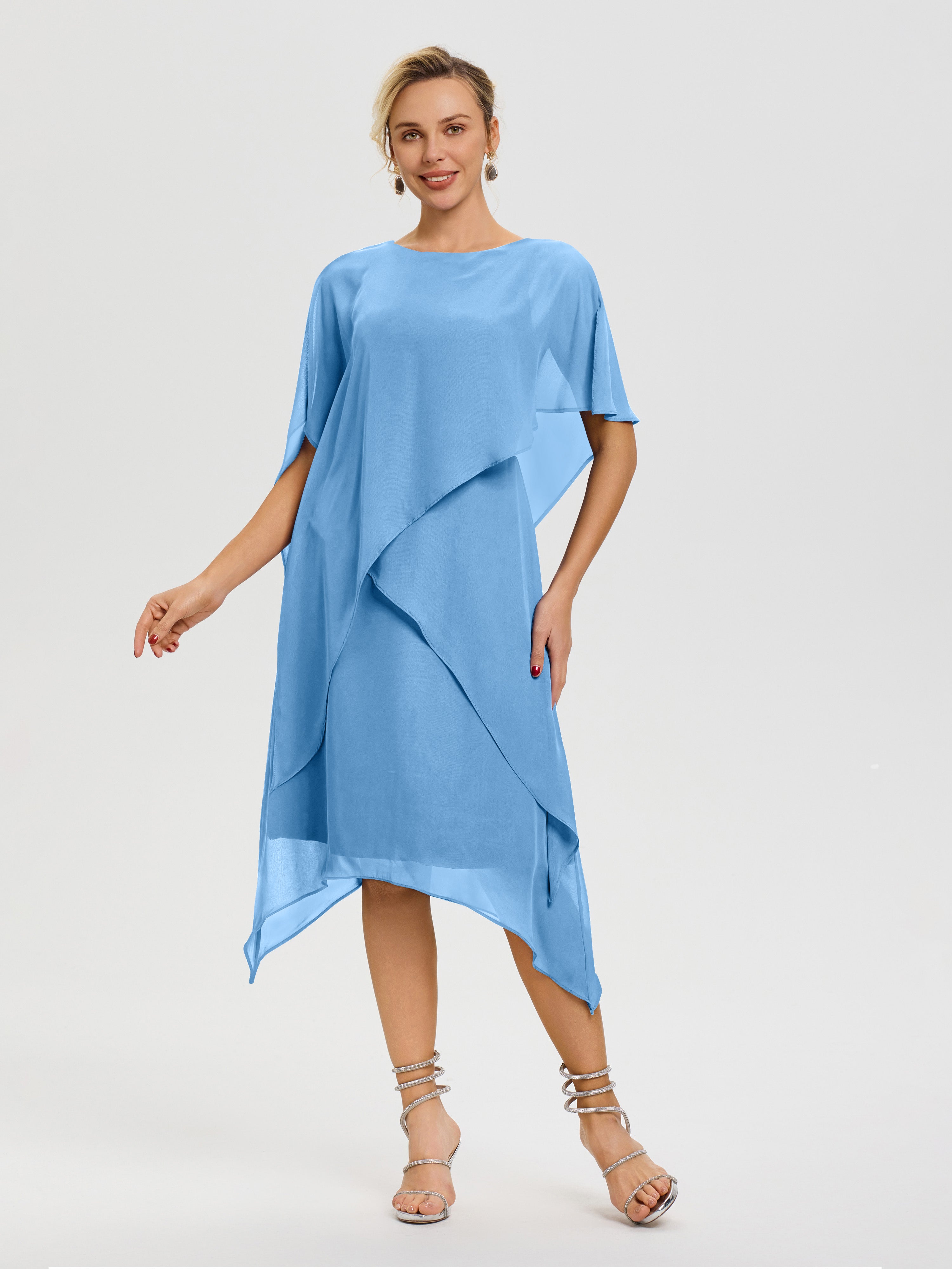 Blue Mother Of The Bride Dress Near Me Elegant Jewel A-Line Sleeves V-