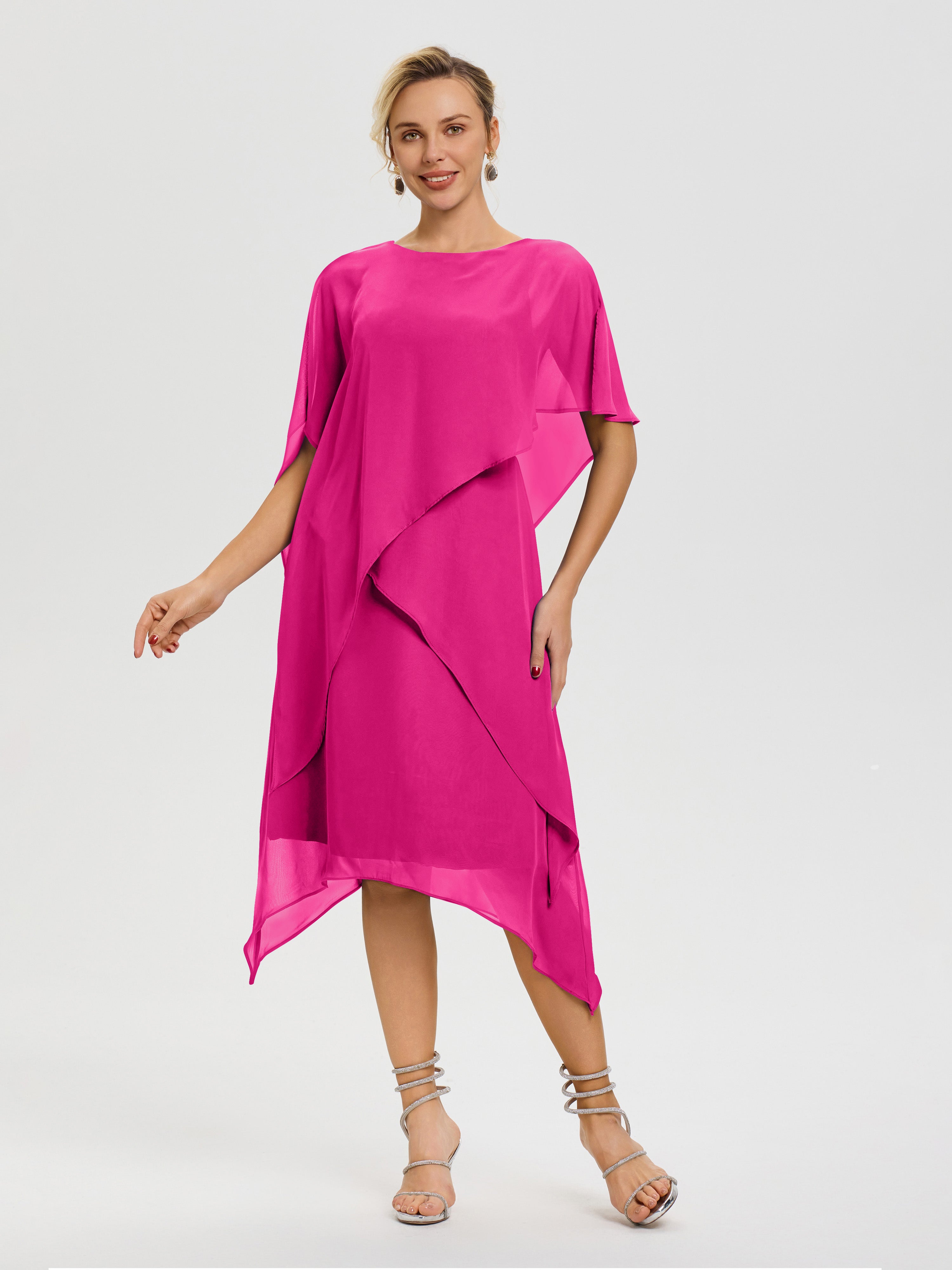 Mother Of The Bride Dresses Fuchsia Elegant Jewel A-Line Sleeves V-Neck Knee Length Chiffon Mother Of The Bride Dress Mother Of The Bride Dresses Fuchsia Elegant Jewel A-Line Sleeves V-Neck Knee Length Chiffon Mother Of The Bride Dress
