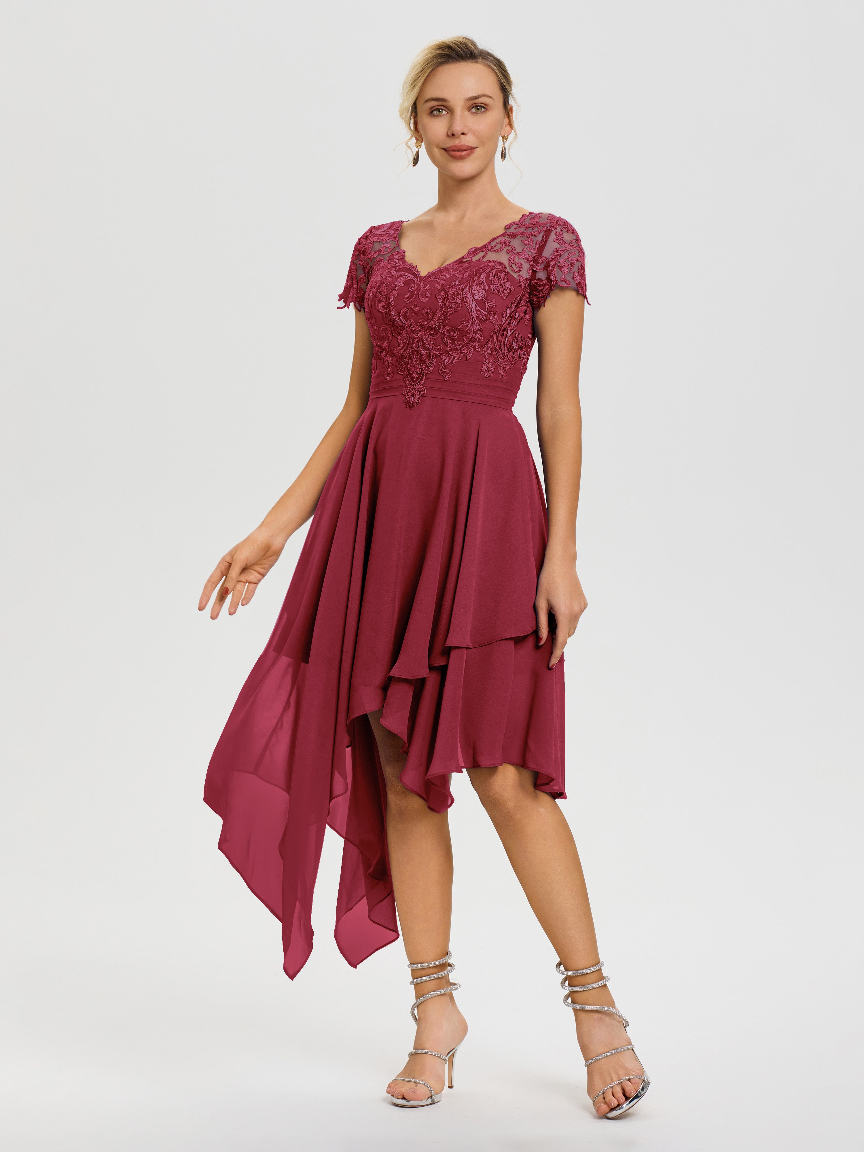 Cicinia Cinnamon Rose Mother Of The Groom Dress Long Chiffon A-line Tea Length Cap Sleeves Beaded