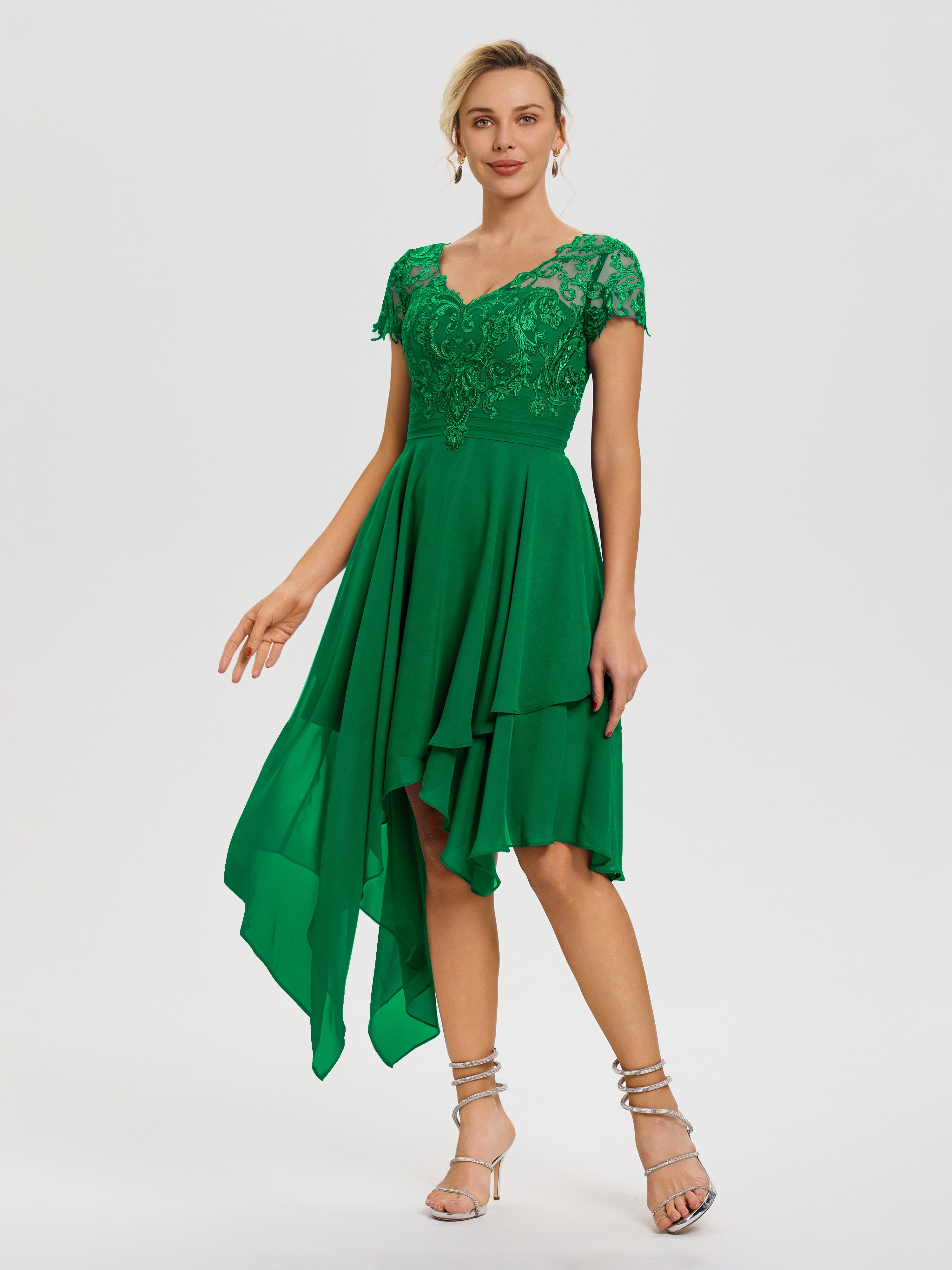 sachin and babi light blue dress Emerald Green Mother Of The Bride Dress Asymmetrical Sleeves A-Line V-