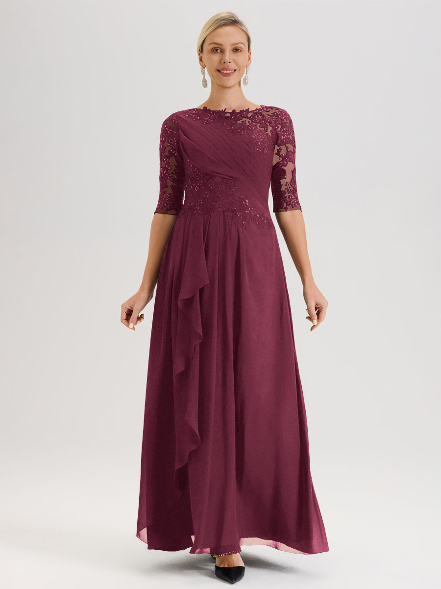 Cicinia Mulberry Mother Of The Groom Dress With Sleeves Long Chiffon Sequined Lace Ankle Length Elegant