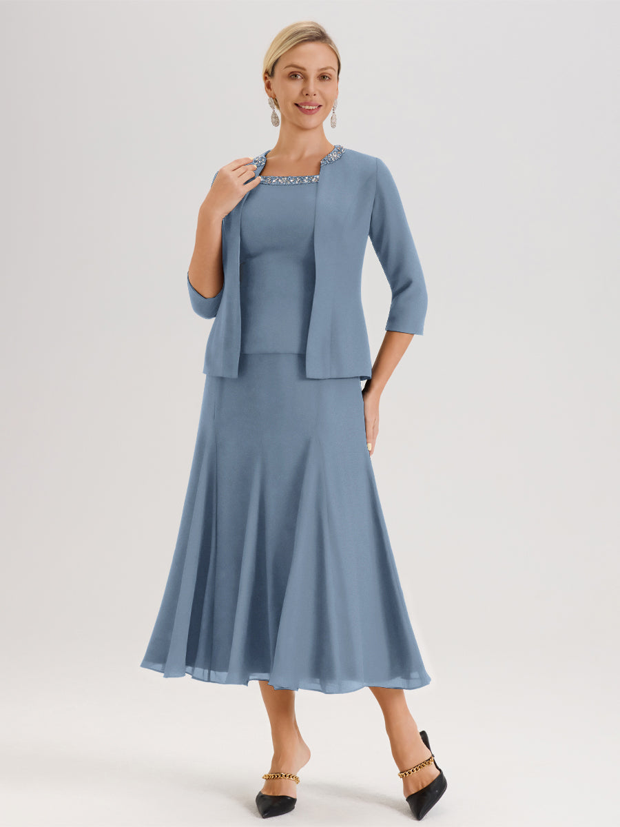Cicinia 3 Piece Slate Blue Mother Of The Bride Dresses Chiffon Square