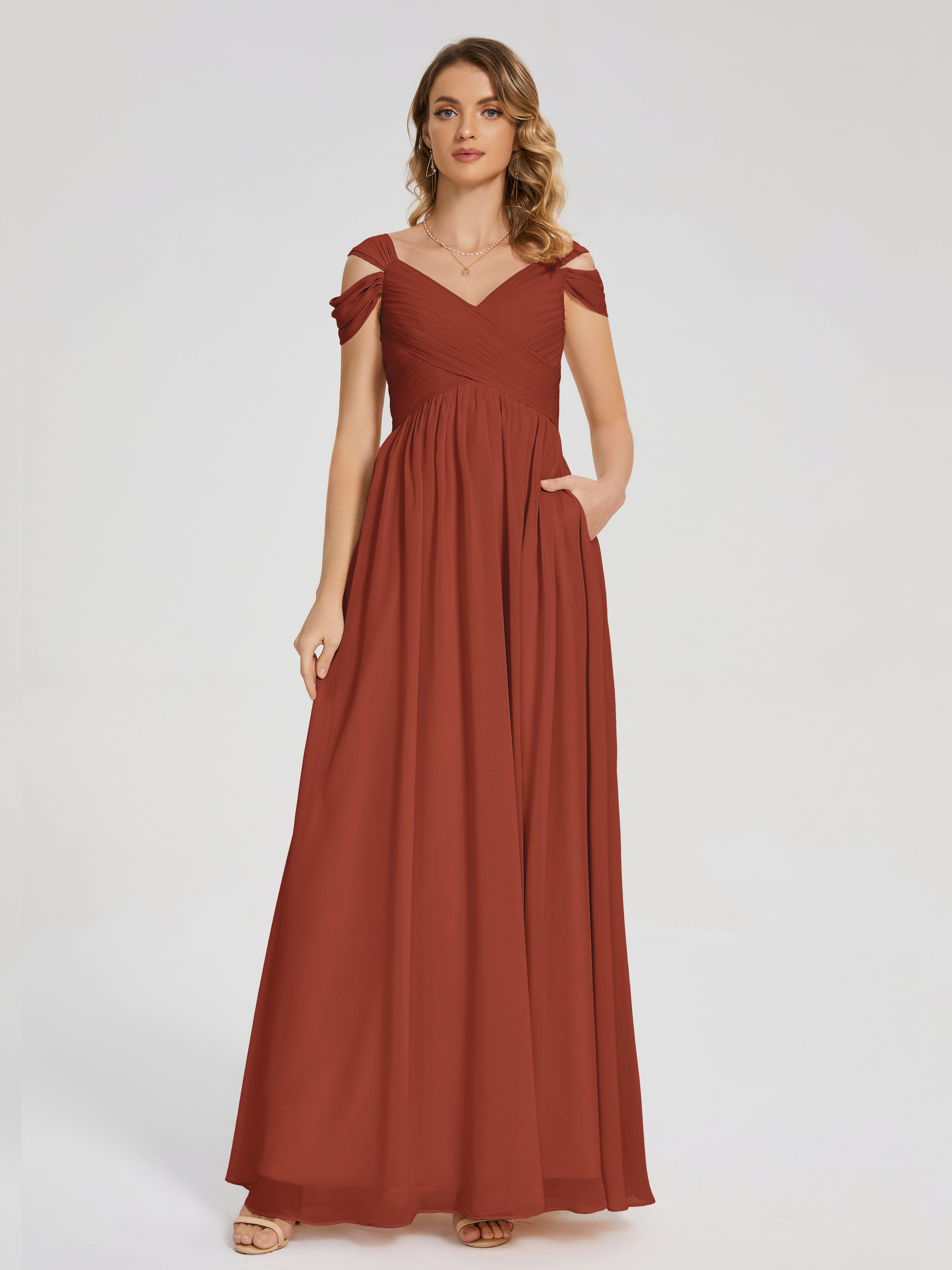 Rust Colour Bridesmaid Dress Charlee Flowy Split Chiffon Bridesmaid Dr