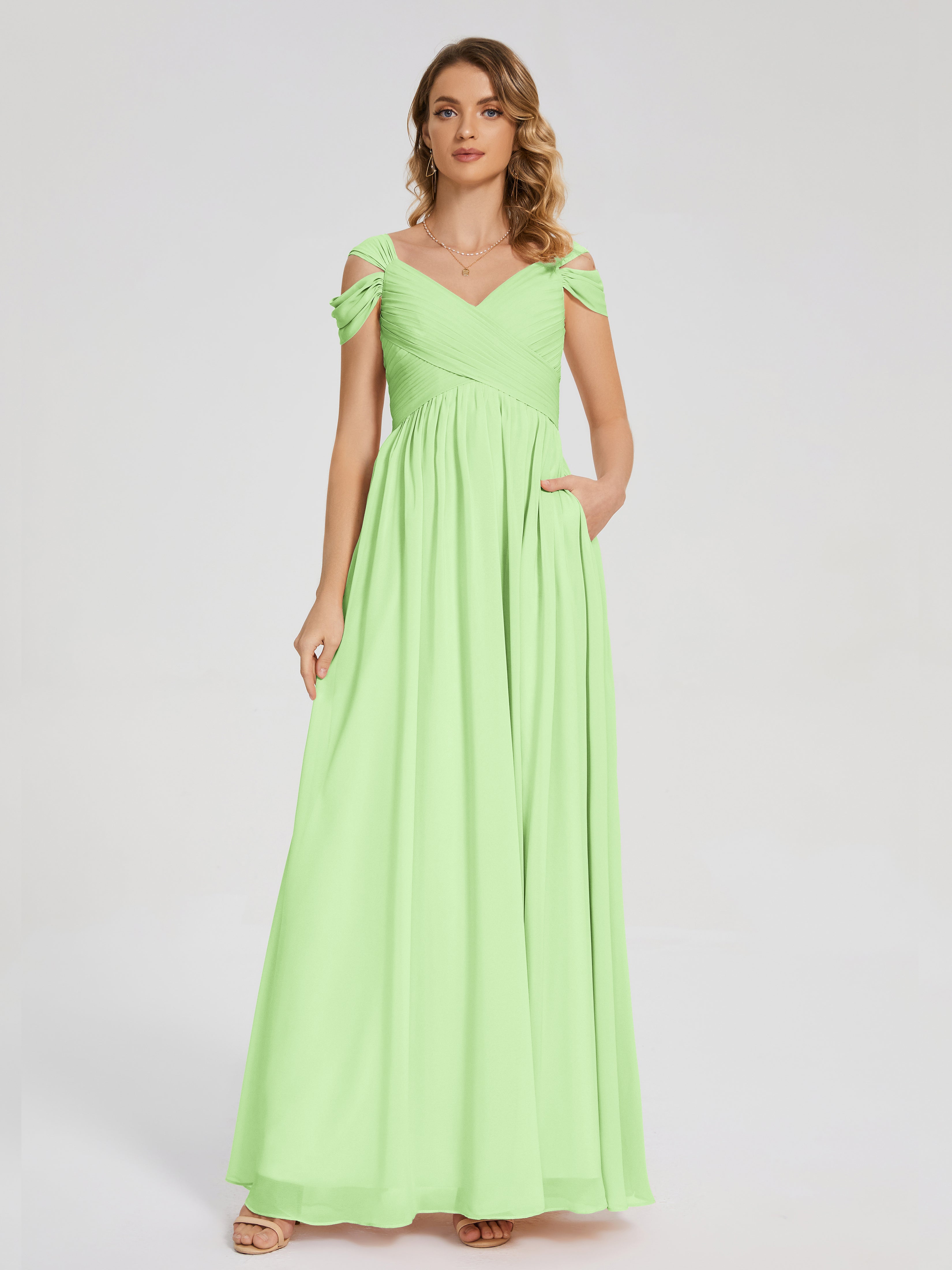 Sage Green Bridesmaids Charlee Flowy Split Chiffon Bridesmaid Dresses
