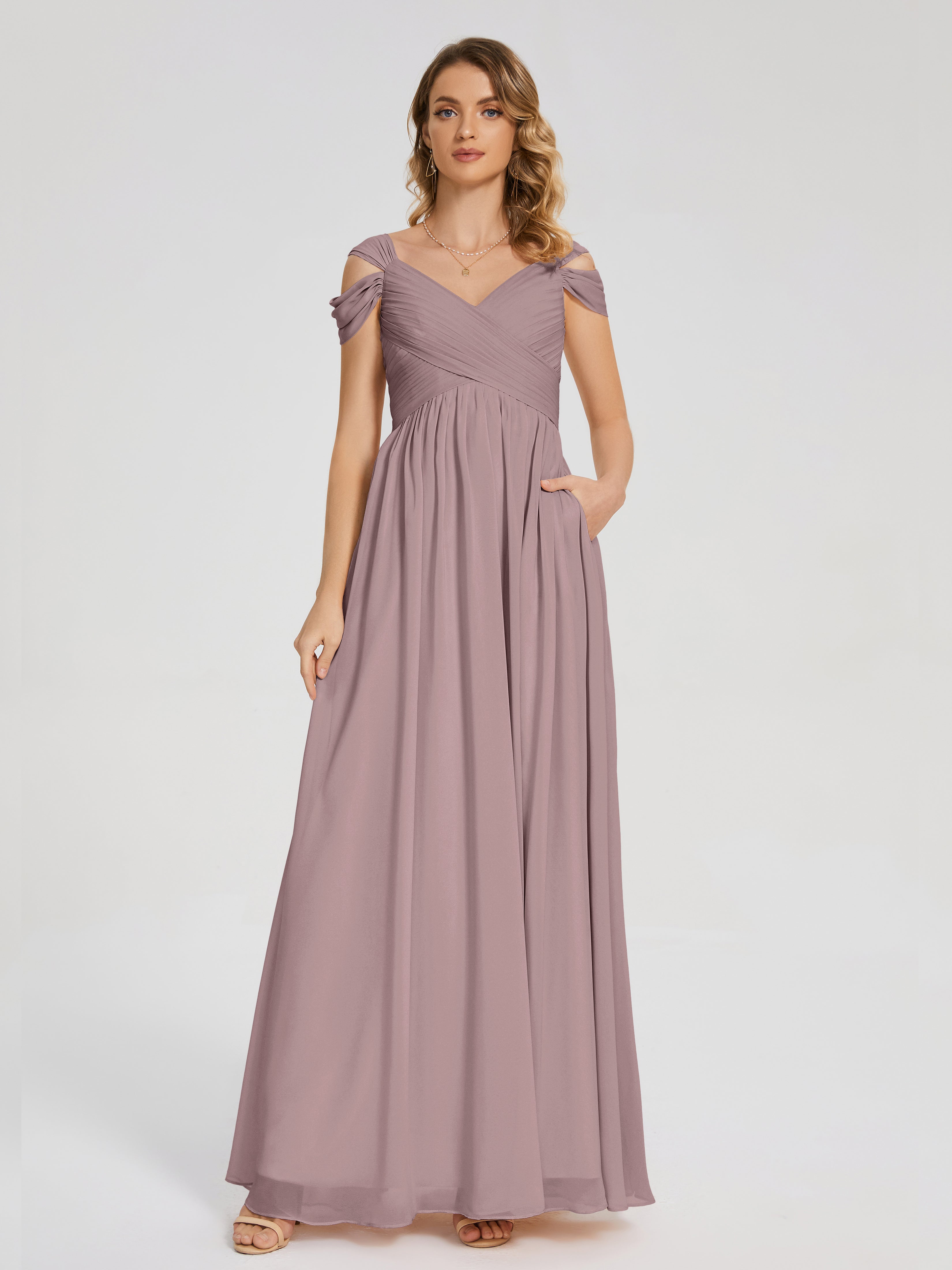 Vintage Mauve Bridesmaid Dresses Charlee Flowy Split Chiffon Bridesmai