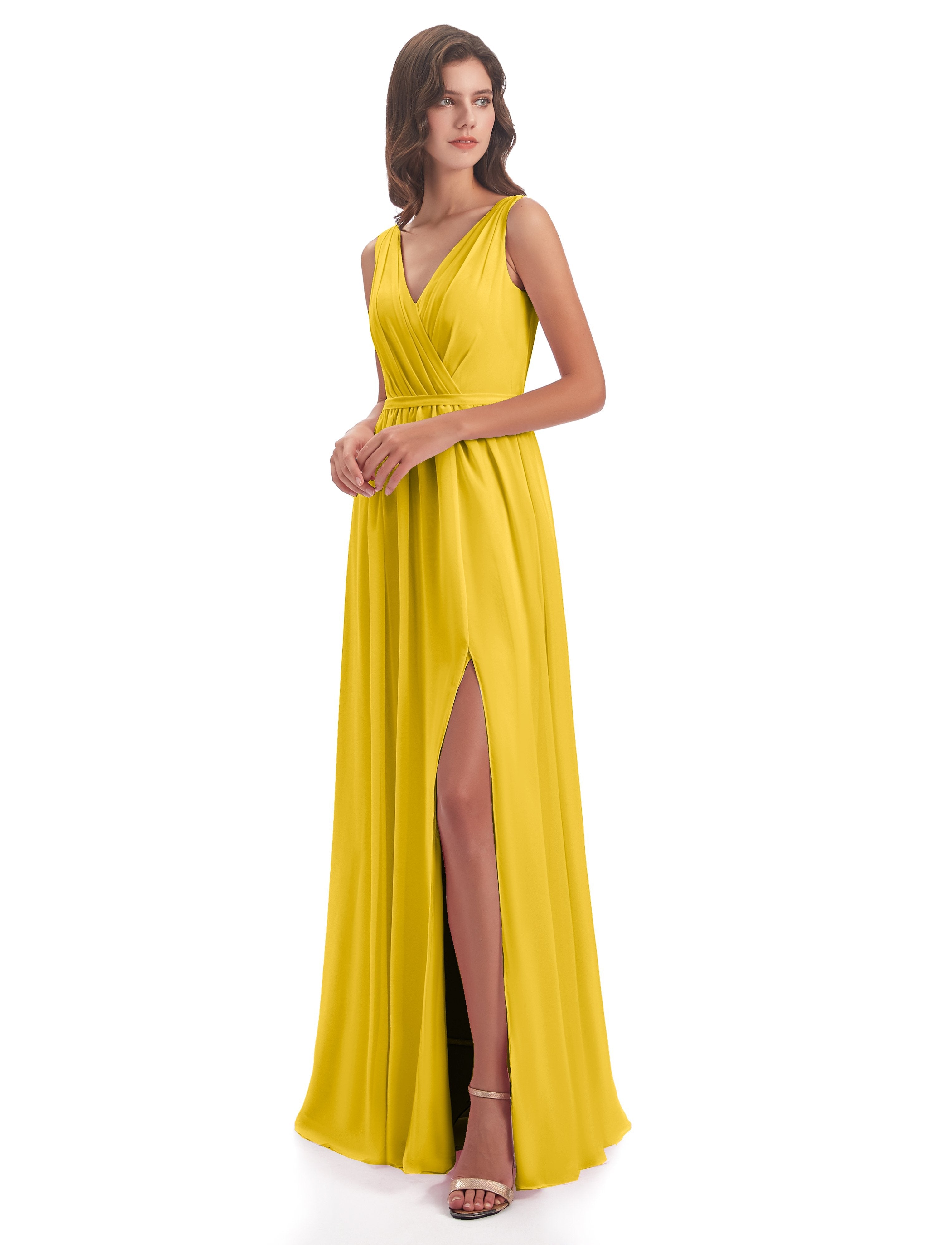 Bridesmaid Dresses Marigold Charming V Neck Long Chiffon Bridesmaid Dr