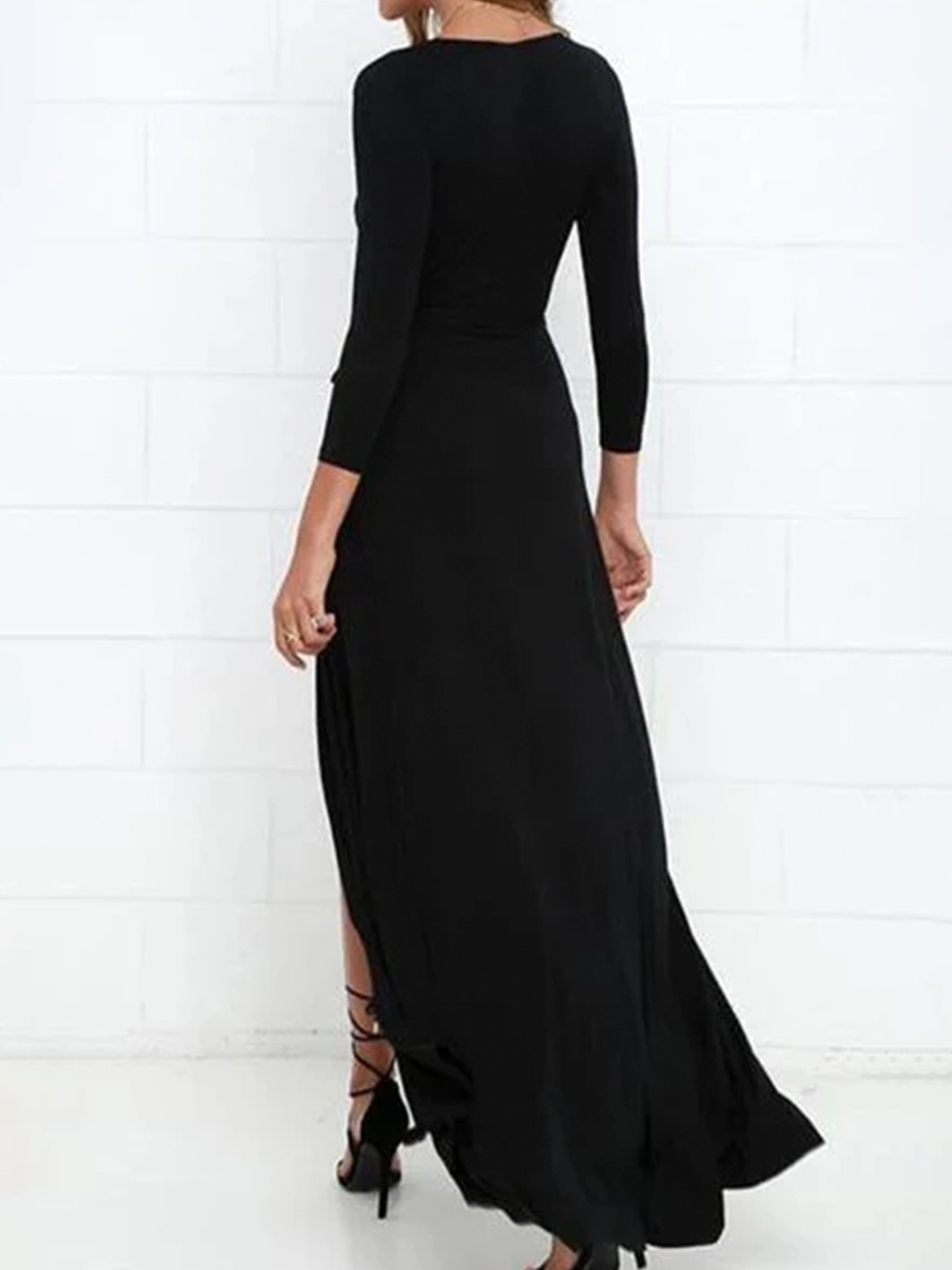 Black Prom Dresses Sheath/Column Long Sleeves Deep V-neck Prom Dress with Split