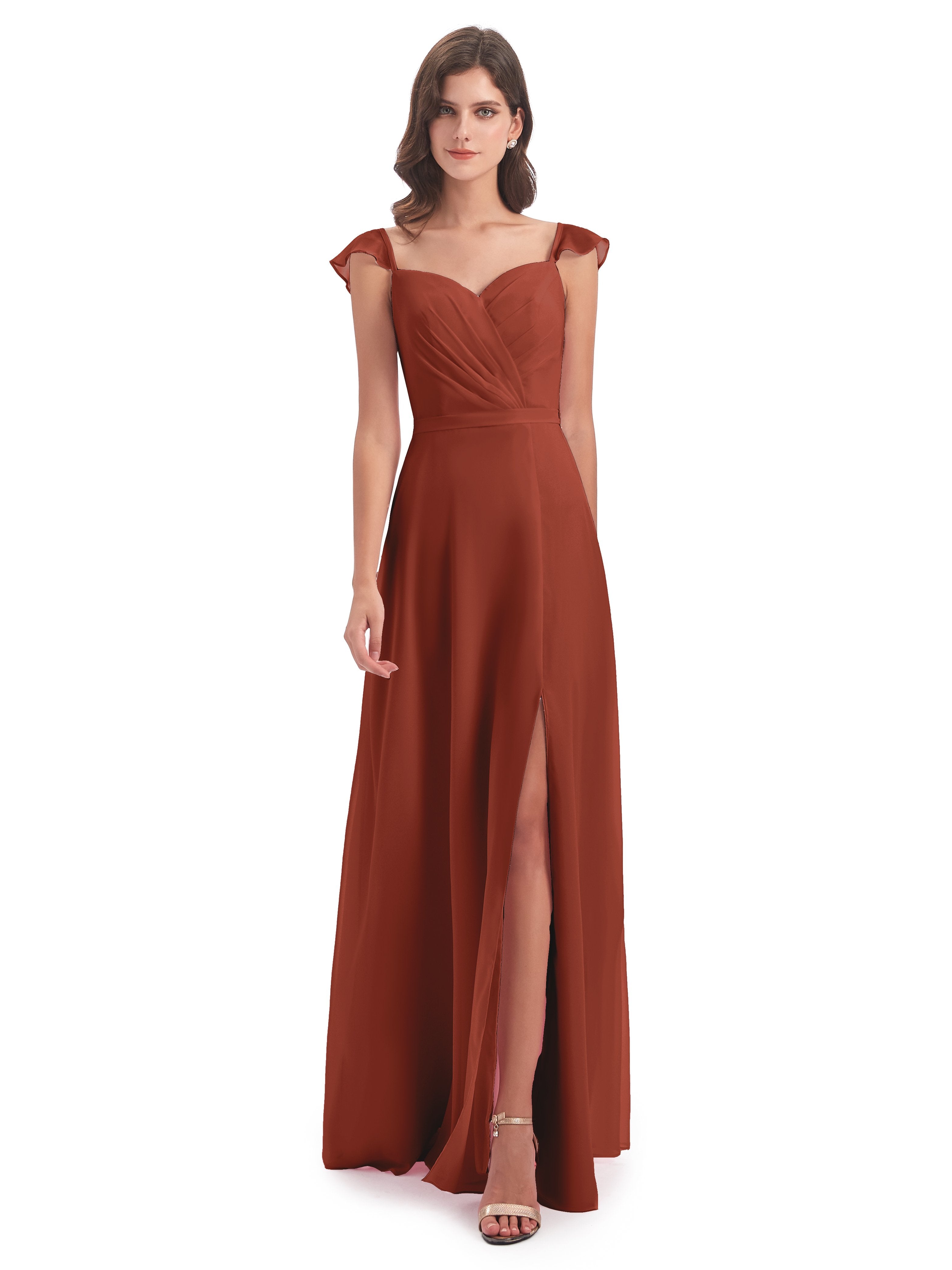 Rust Bridesmaid Dresses Uk Chiffon Sheath Cap Sleeves Long Bridesmaid — free download