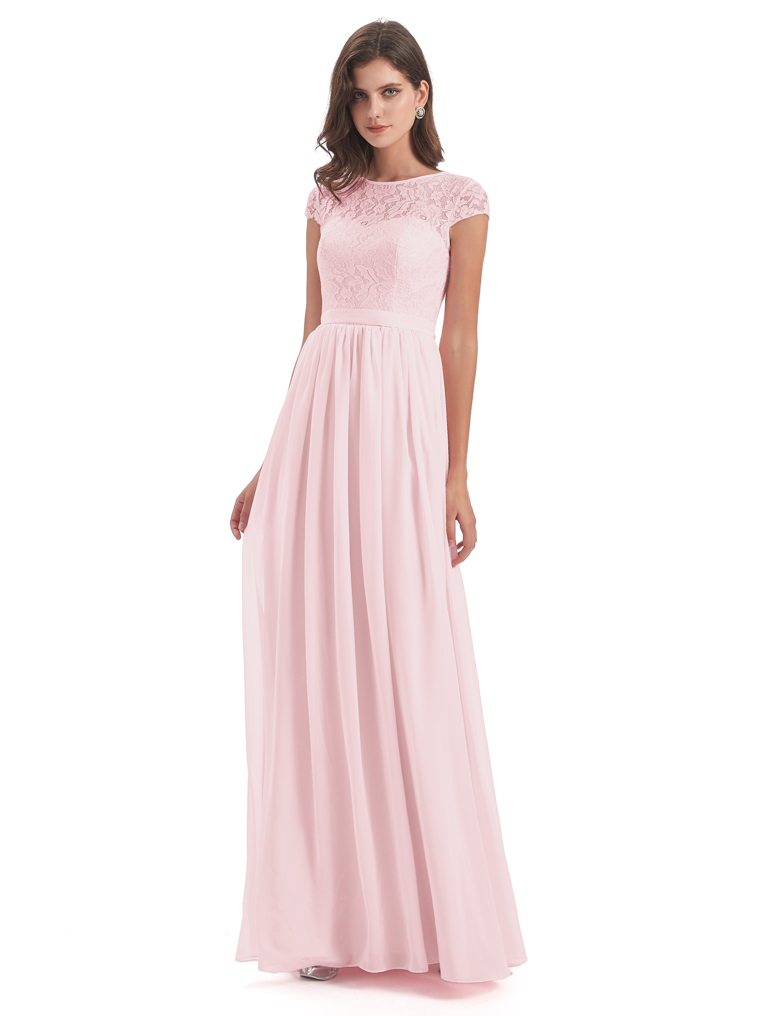 Blush Pink Bridesmaid Dress Darcy Modest Cap Sleeves Illusion Long Chi Blush Pink Bridesmaid Dress Darcy Modest Cap Sleeves Illusion Long Chi