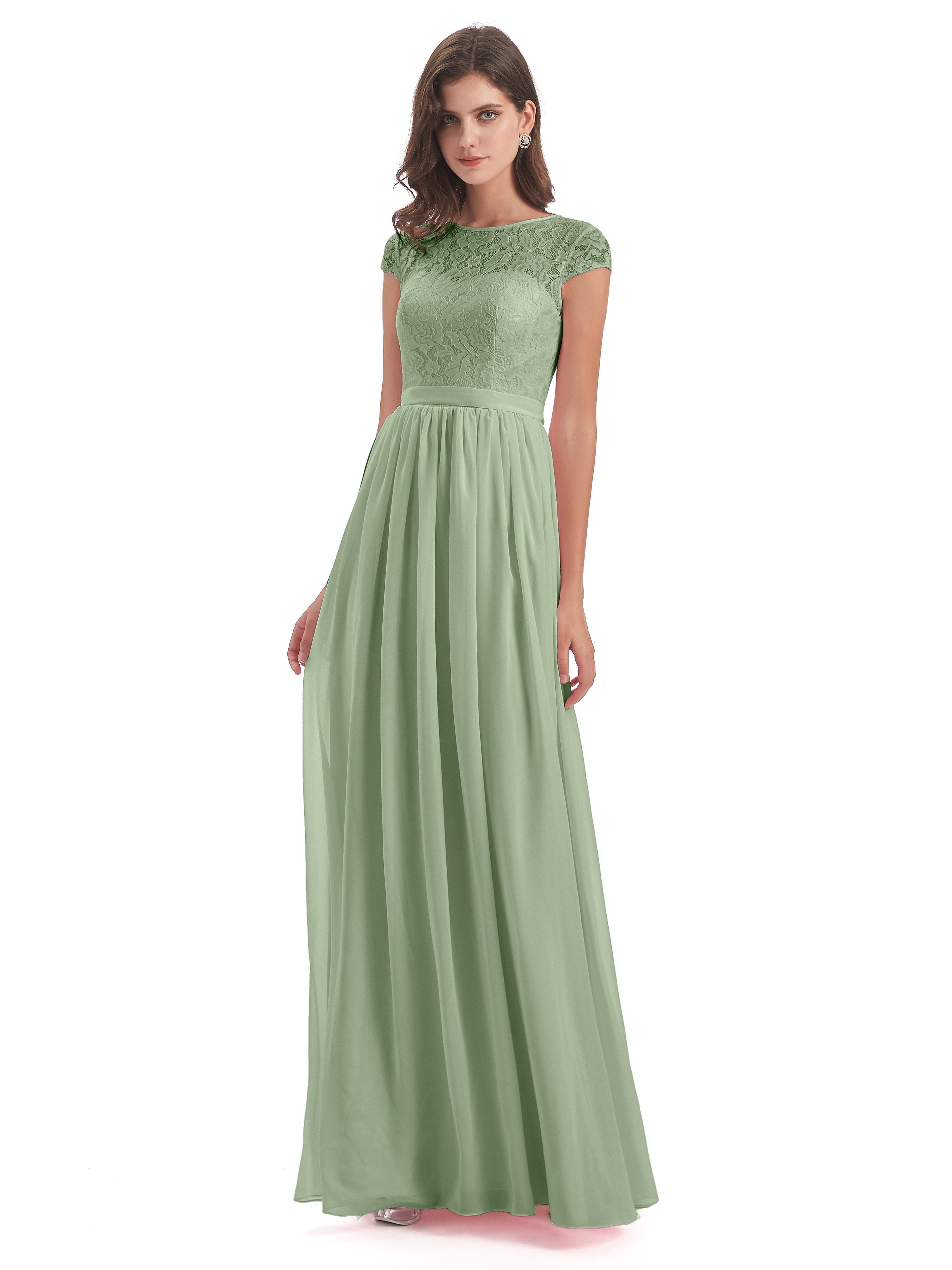 Dusty Sage Bridesmaids Dresses Darcy Modest Cap Sleeves Illusion Long Dusty Sage Bridesmaids Dresses Darcy Modest Cap Sleeves Illusion Long