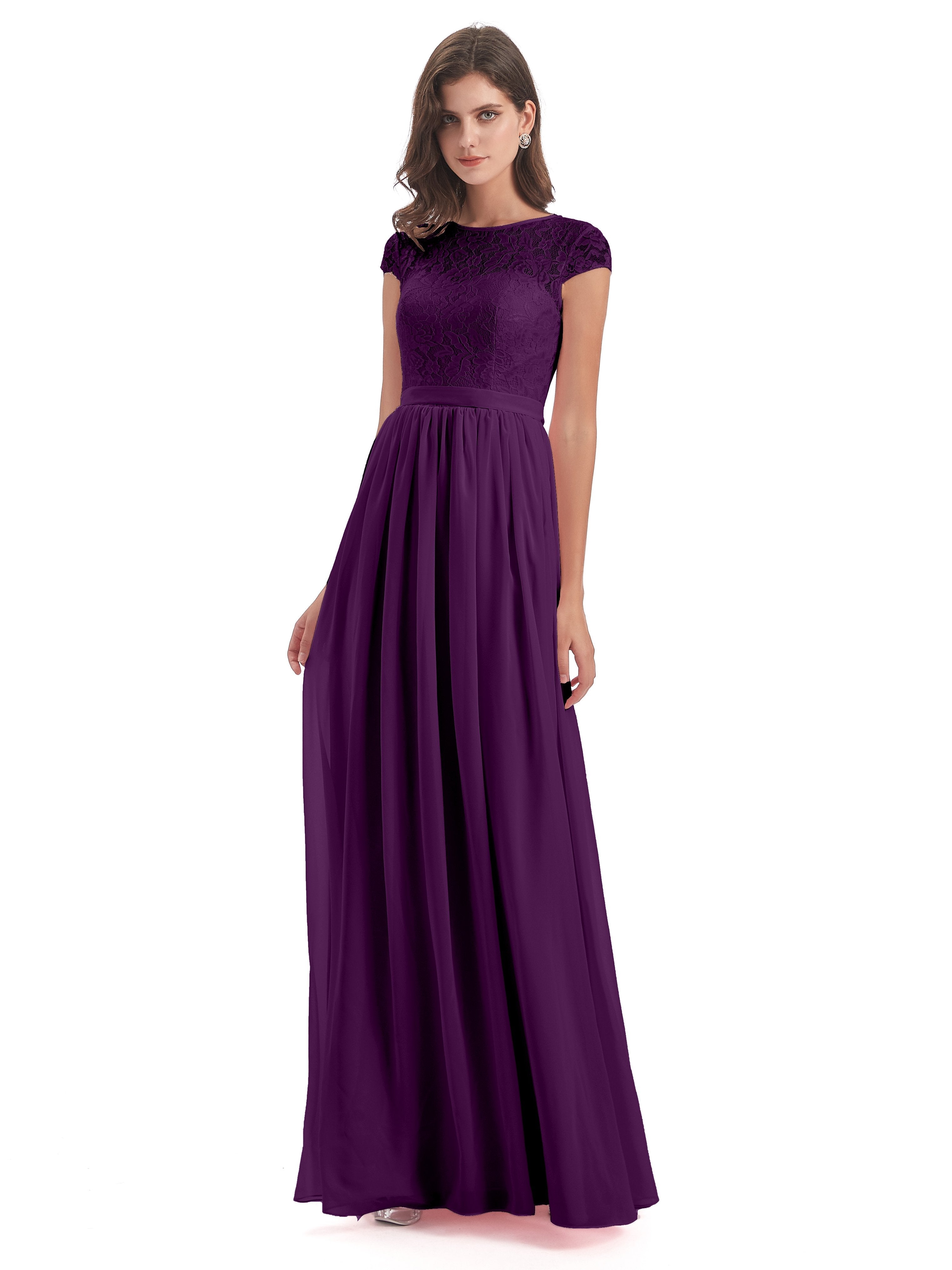 Grape Bridesmaid Dresses Darcy Modest Cap Sleeves Illusion Long Chiffo Grape Bridesmaid Dresses Darcy Modest Cap Sleeves Illusion Long Chiffo
