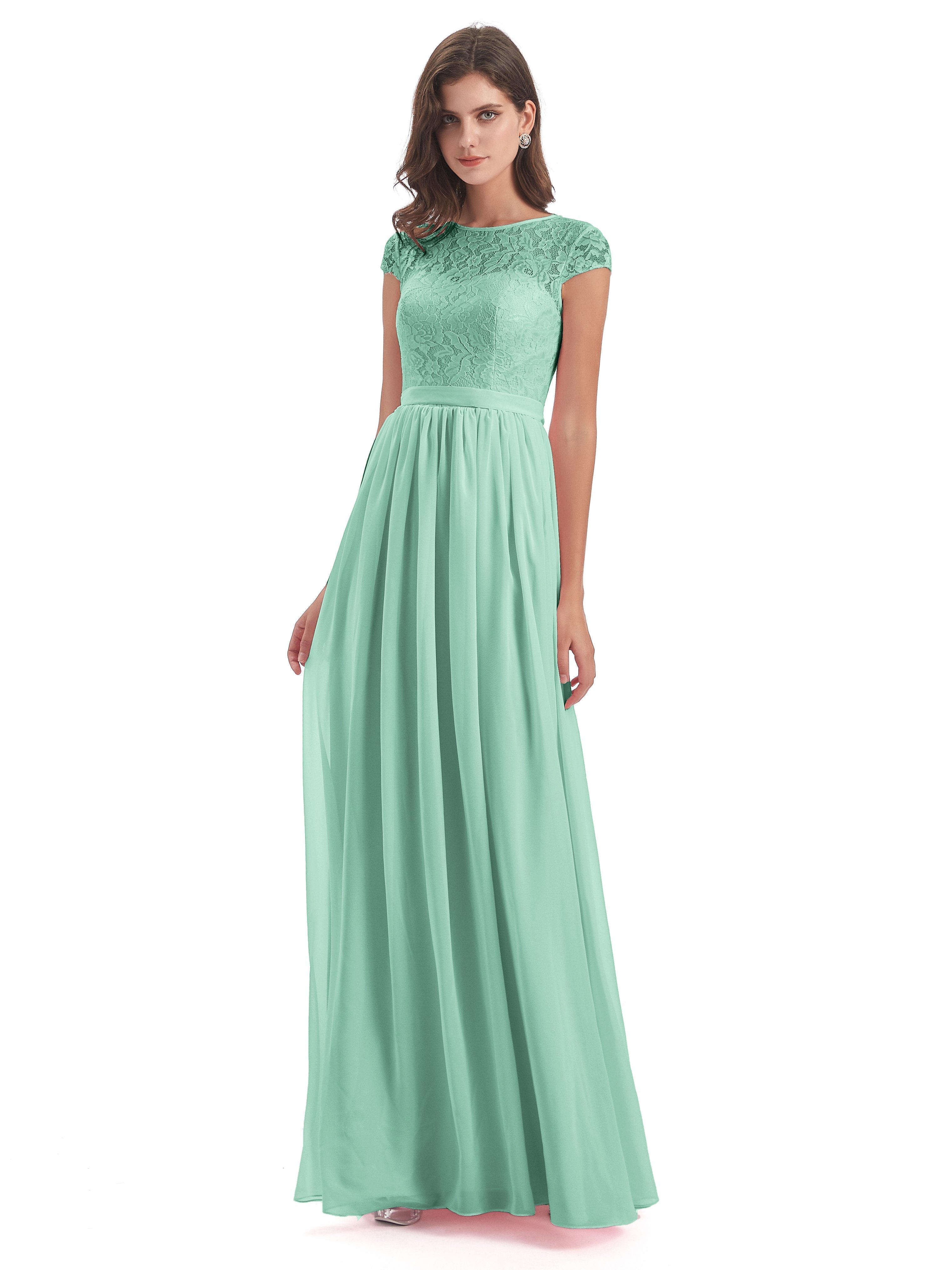 Mint Green Bridesmaid Dresses Darcy Modest Cap Sleeves Illusion Long C Mint Green Bridesmaid Dresses Darcy Modest Cap Sleeves Illusion Long C