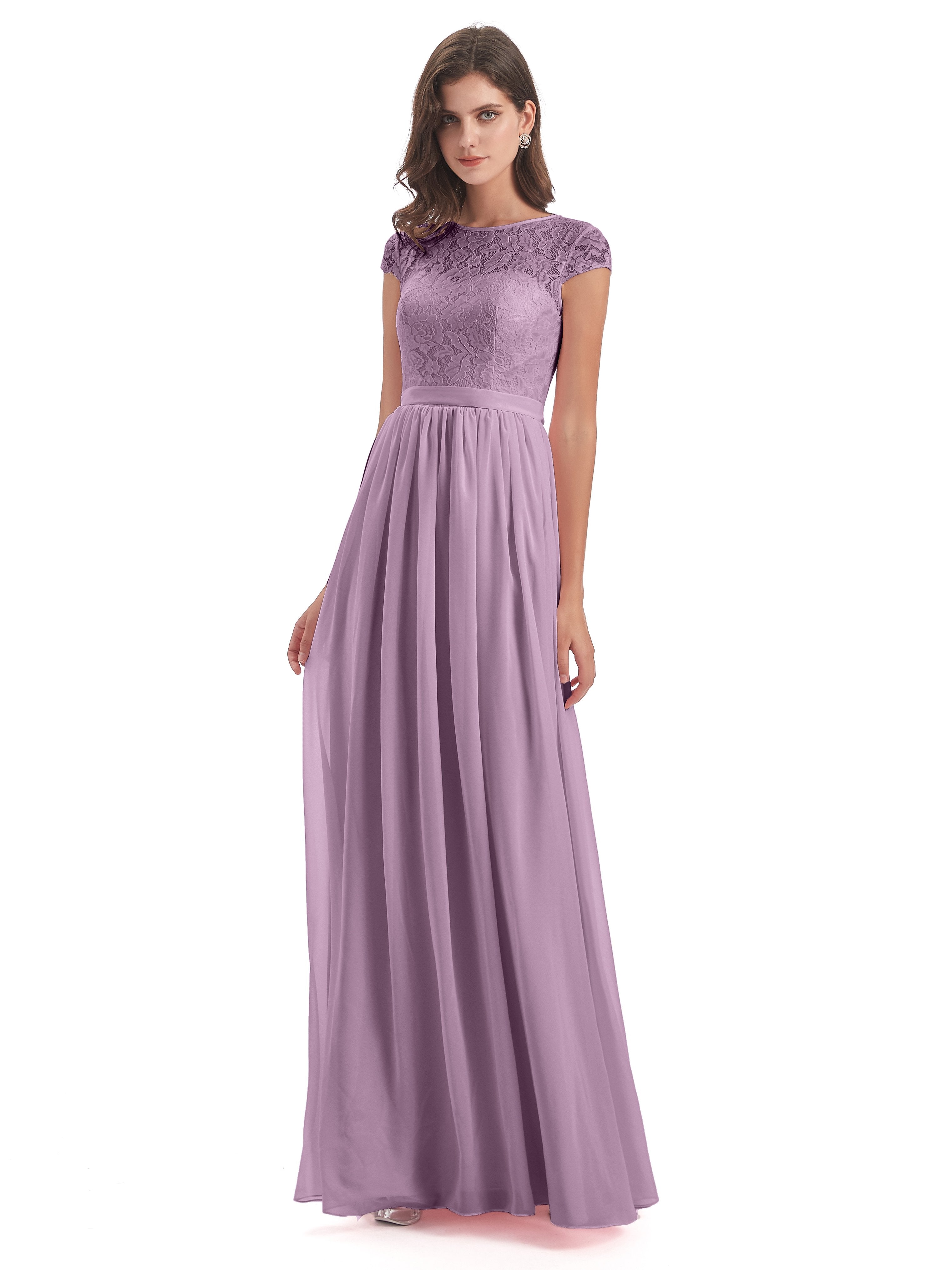 Wisteria Bridesmaids Dress Darcy Modest Cap Sleeves Illusion Long Chif Wisteria Bridesmaids Dress Darcy Modest Cap Sleeves Illusion Long Chif