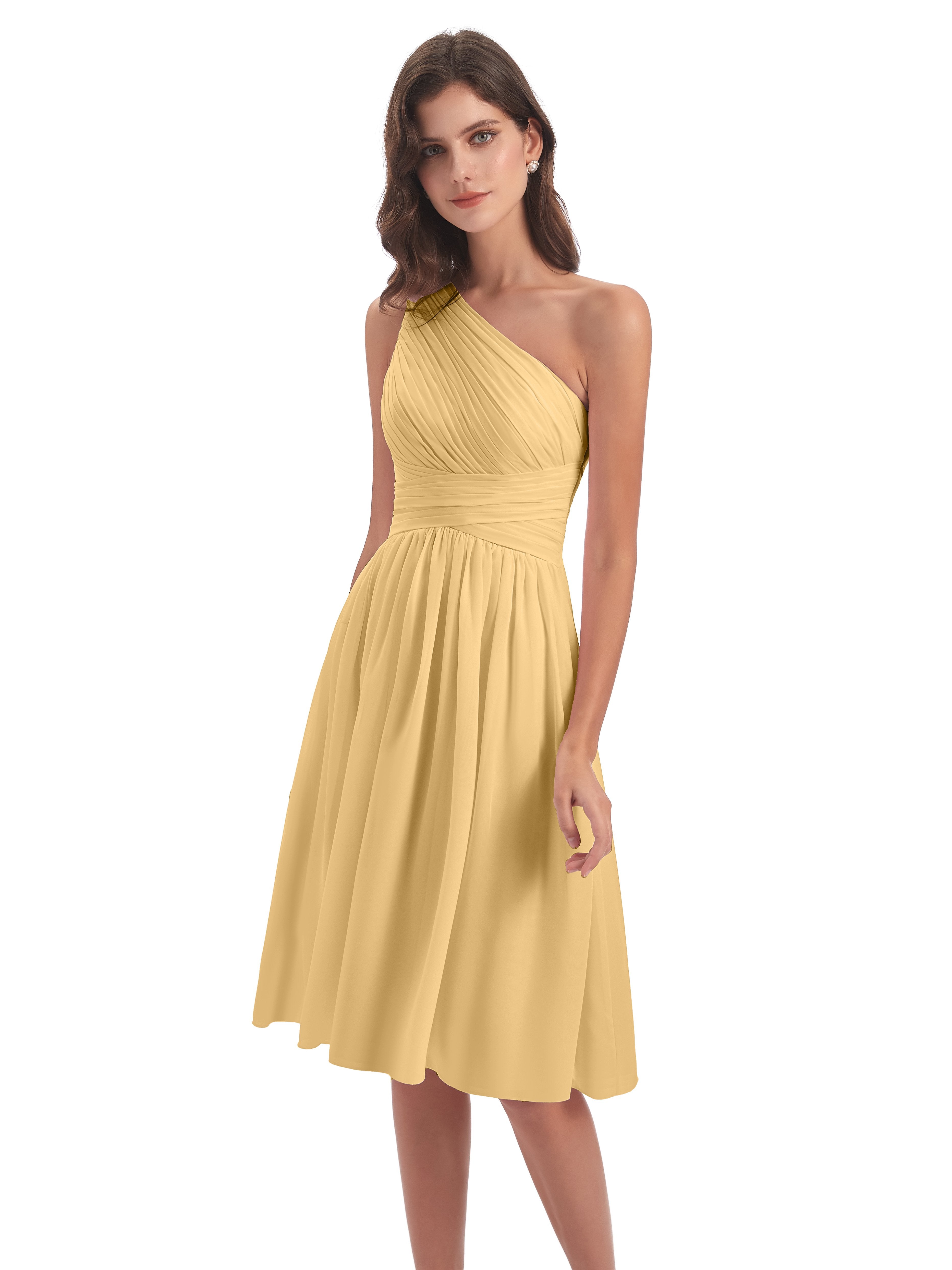 Gold Bridesmaid Dress Uk Simple Chiffon One Shoulder Short Bridesmaid