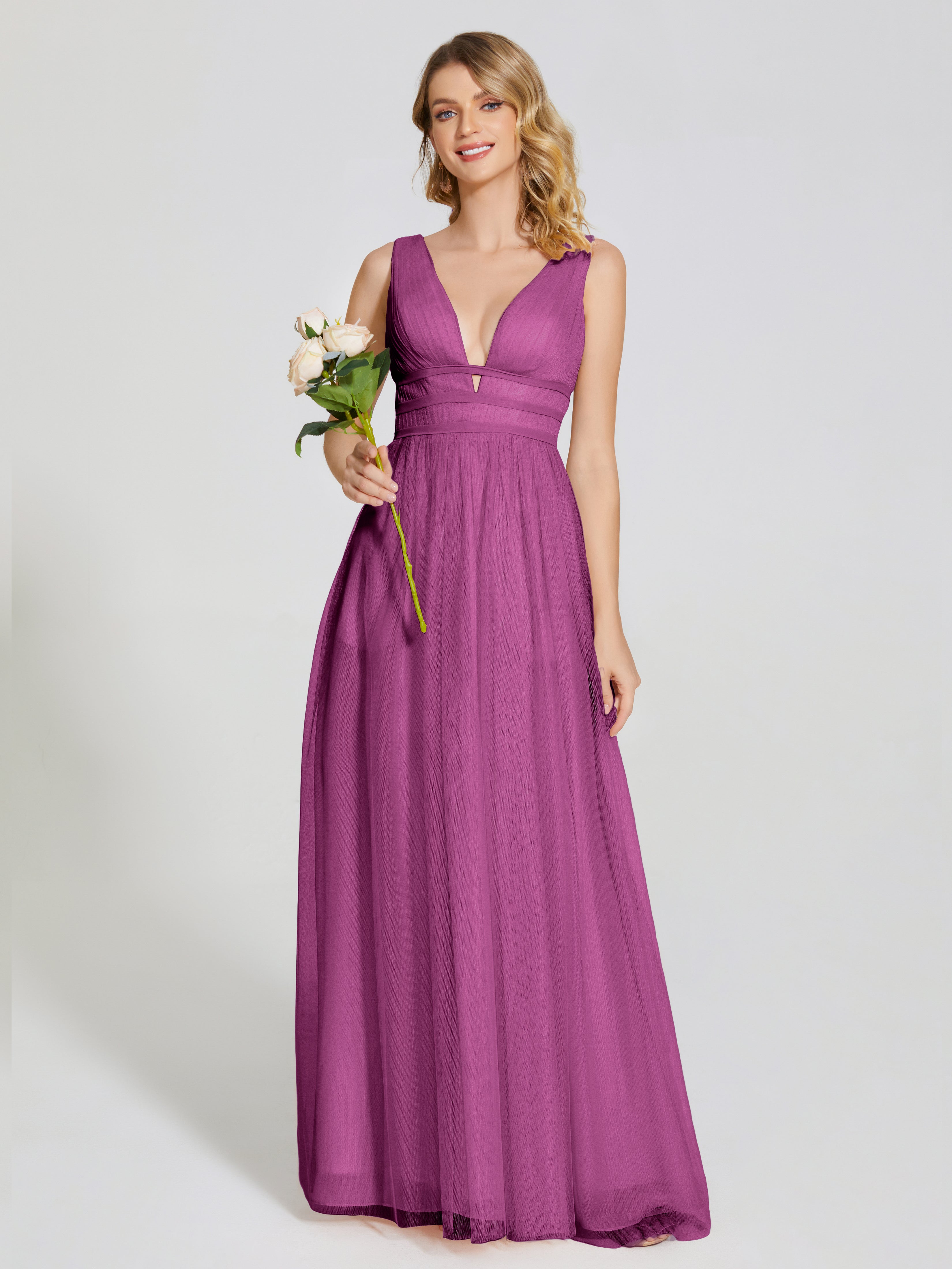 Orchid Bridesmaid Dresses Elliana Flowy V-Neck Tulle Bridesmaid Dresse