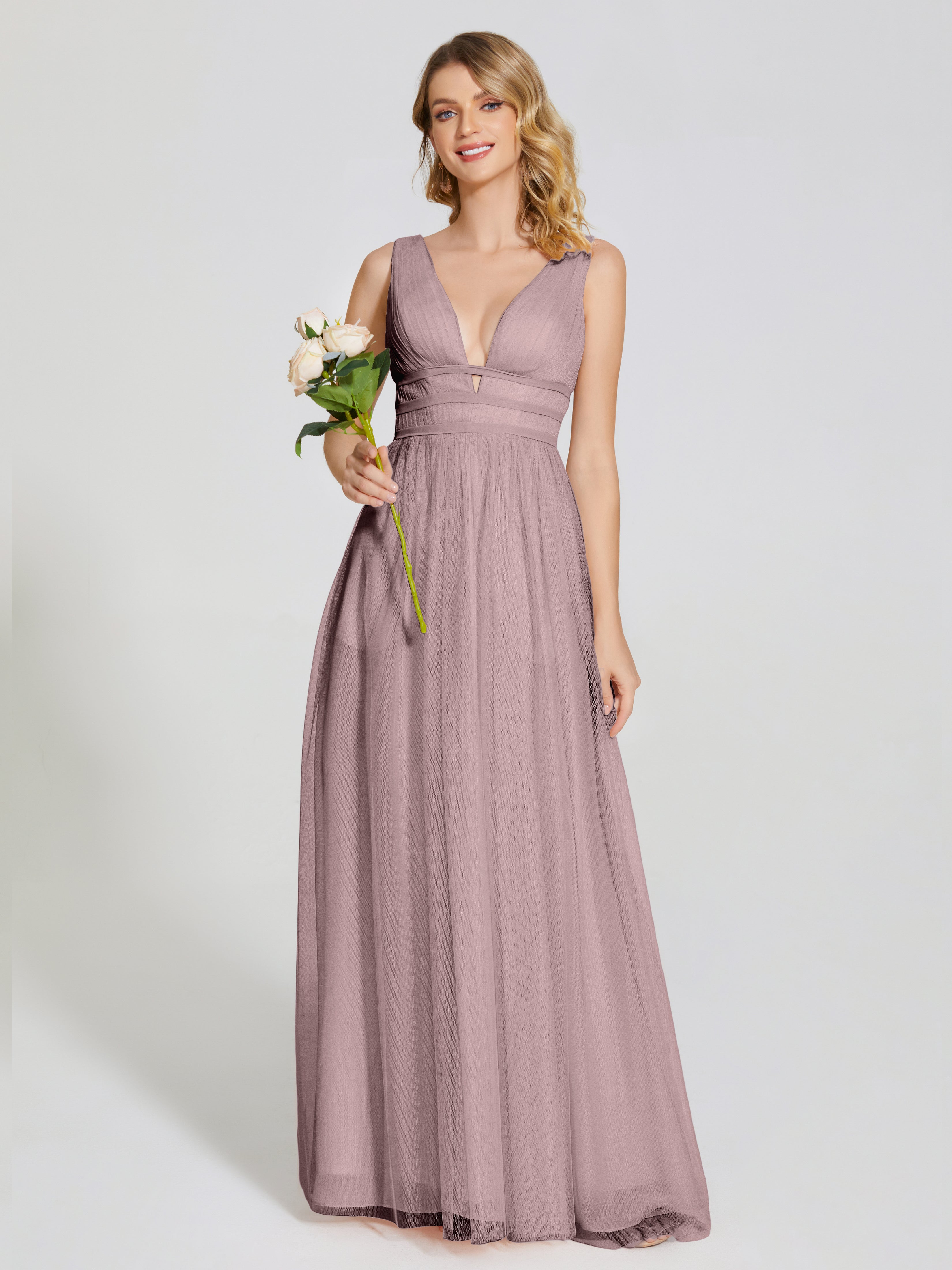 Vintage Bridesmaid Dress Elliana Flowy V-Neck Tulle Bridesmaid Dresses