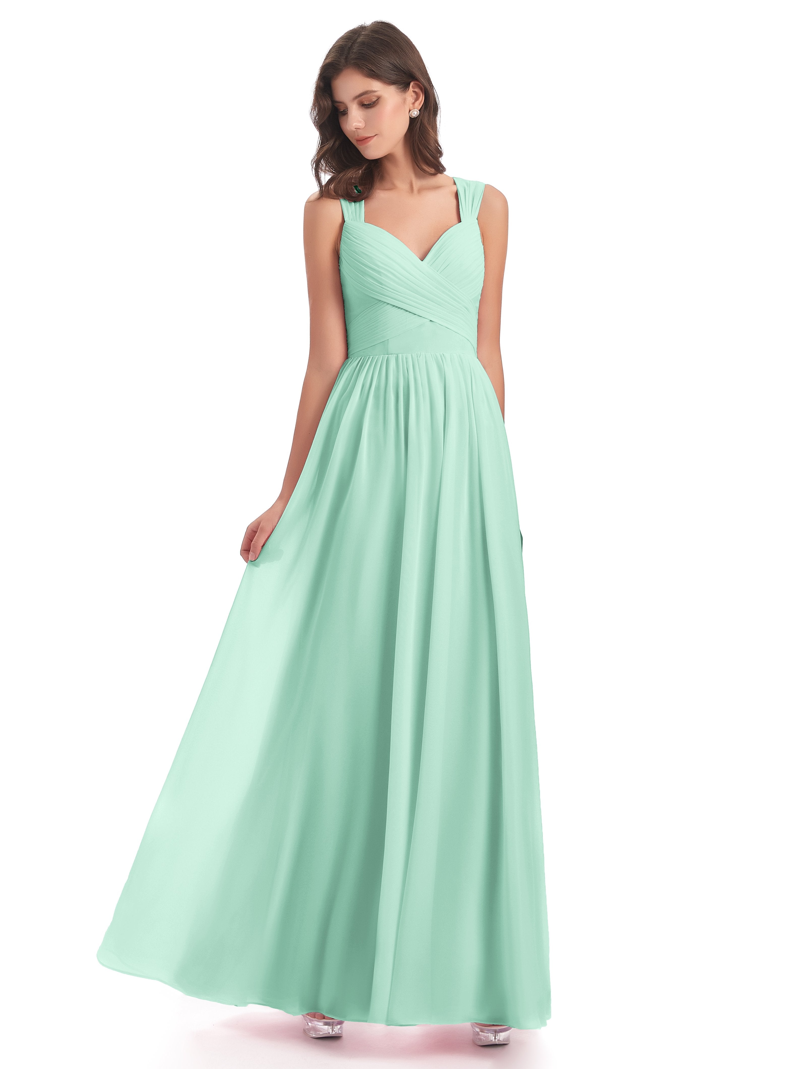 Mint Green Bridesmaid Dress Isabella Flowy Key Hole Long Chiffon Bride