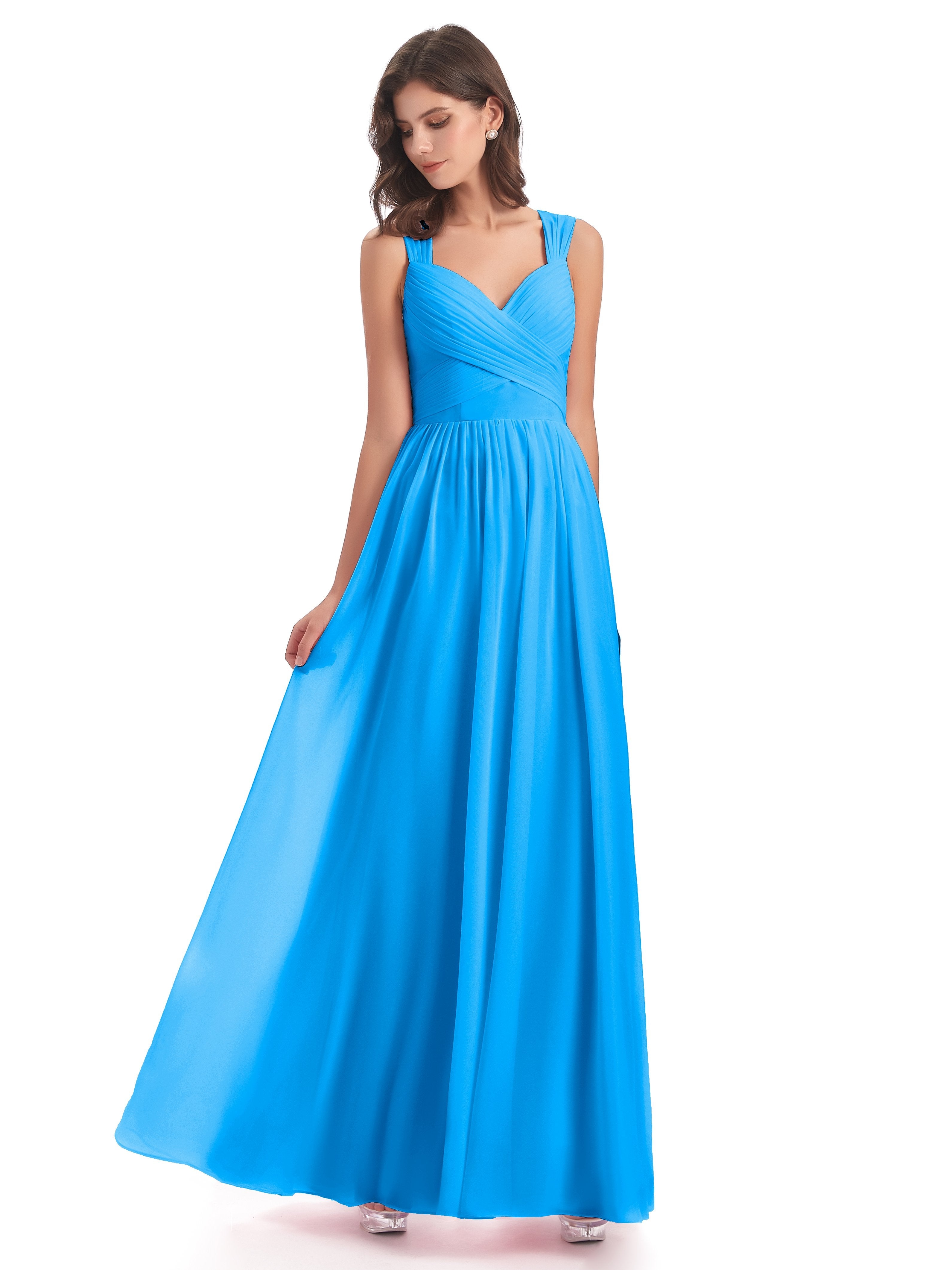 Ocean Blue Bridesmaid Dresses Isabella Flowy Key Hole Long Chiffon Bri