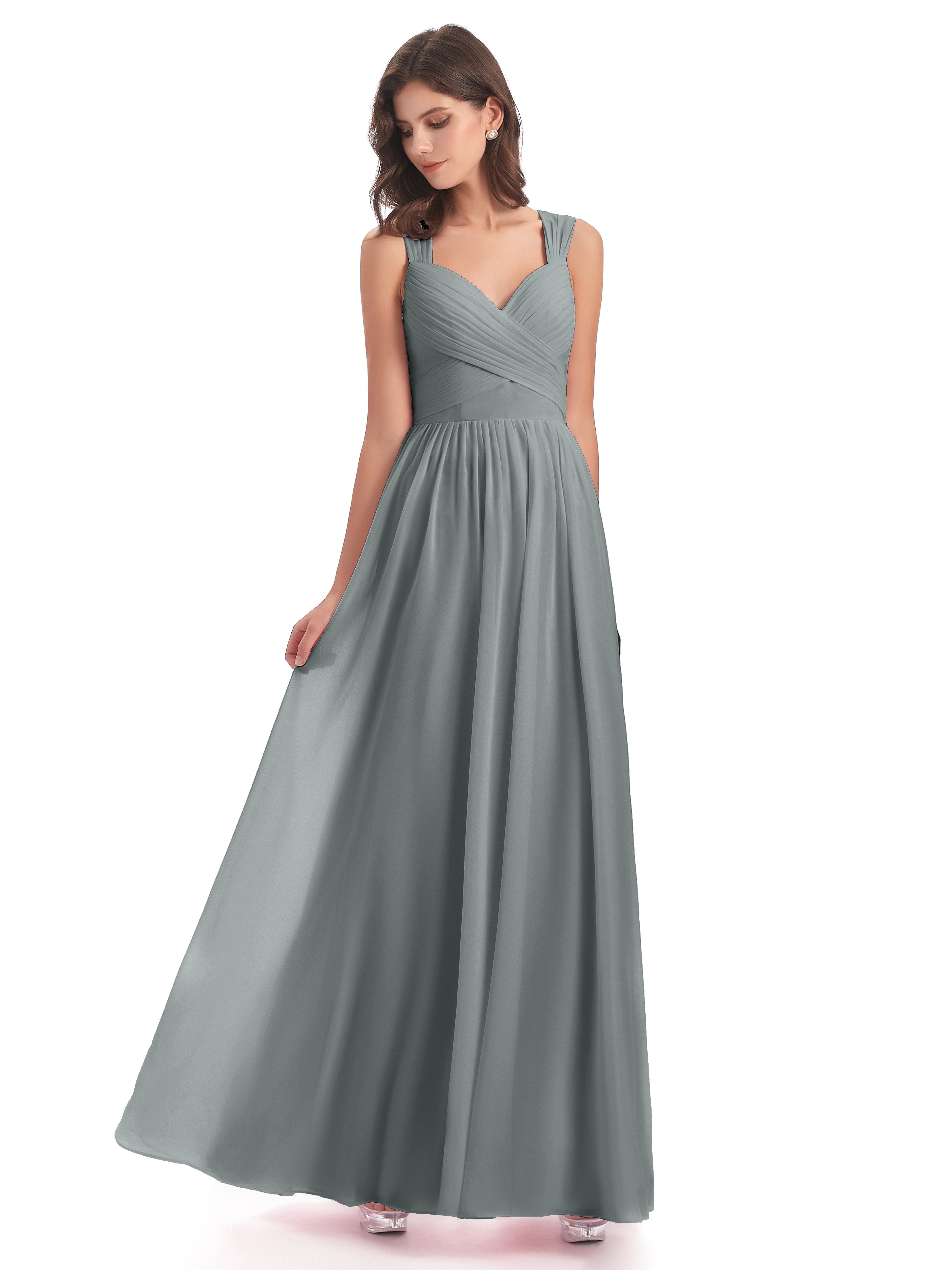 Steel Grey Bridesmaid Dresses Isabella Flowy Key Hole Long Chiffon Bri
