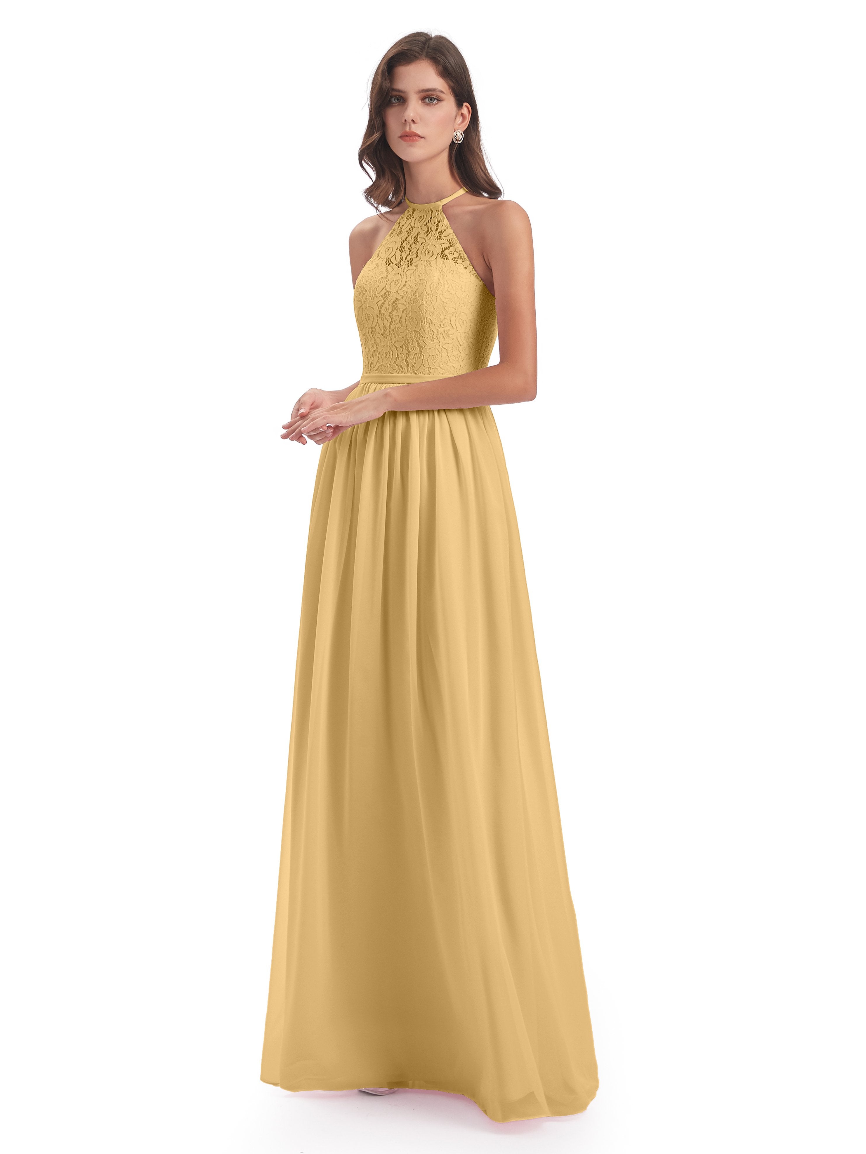 Golden Yellow Bridesmaid Dresses Magdalena Stunning Halter Floor Lengt