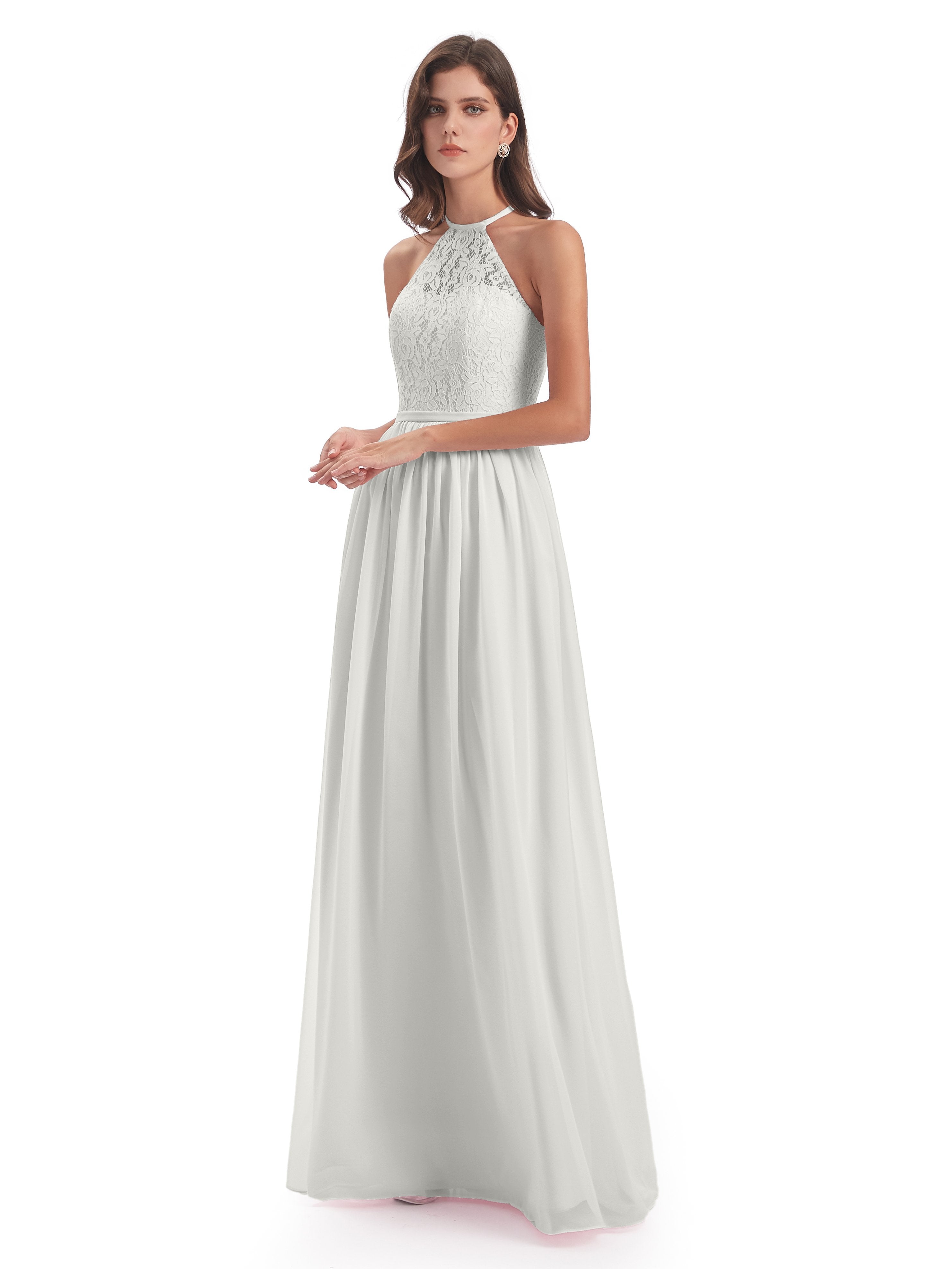 Bridesmaid Dress Ivory Magdalena Stunning Halter Floor Length Lace/Chi