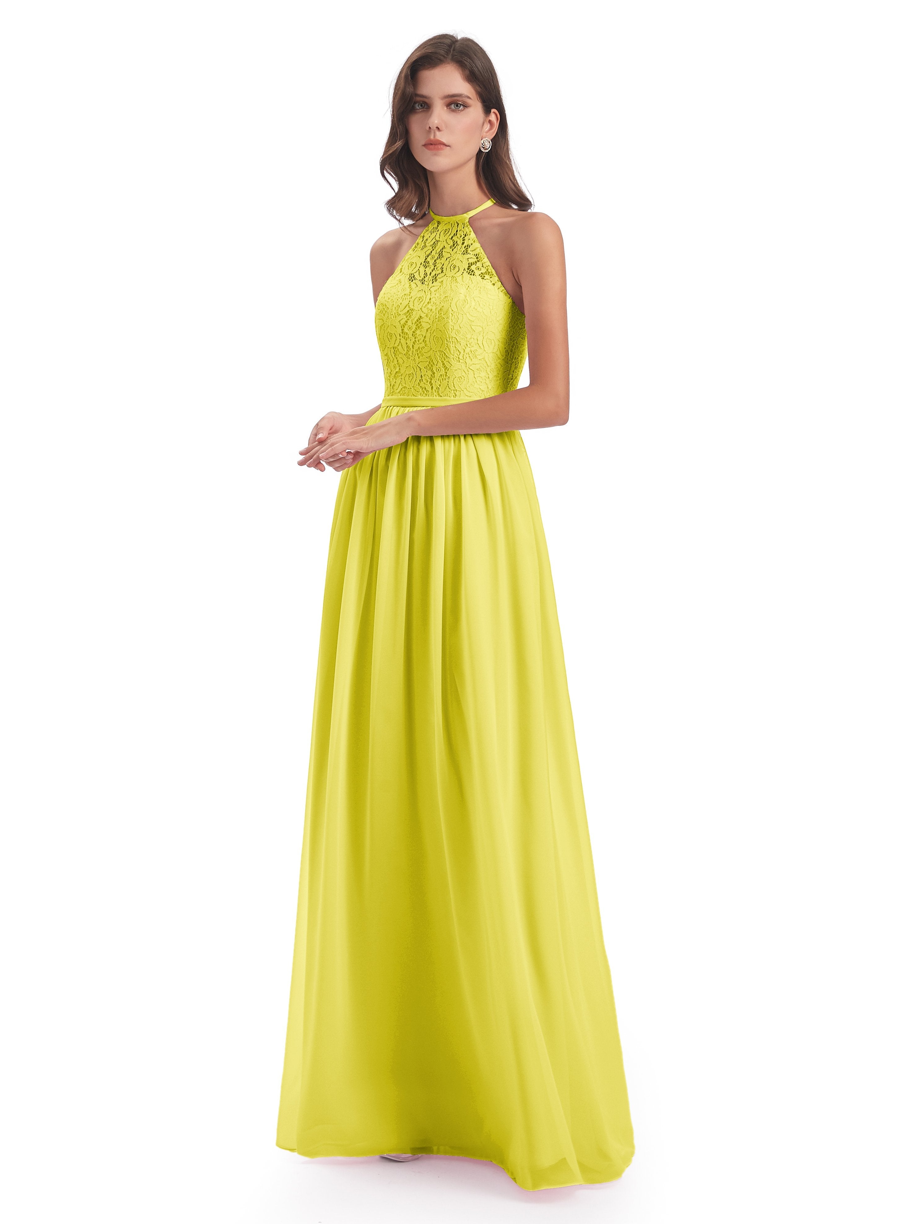 Lemon Yellow Bridesmaid Dress Magdalena Stunning Halter Floor Length L — free download