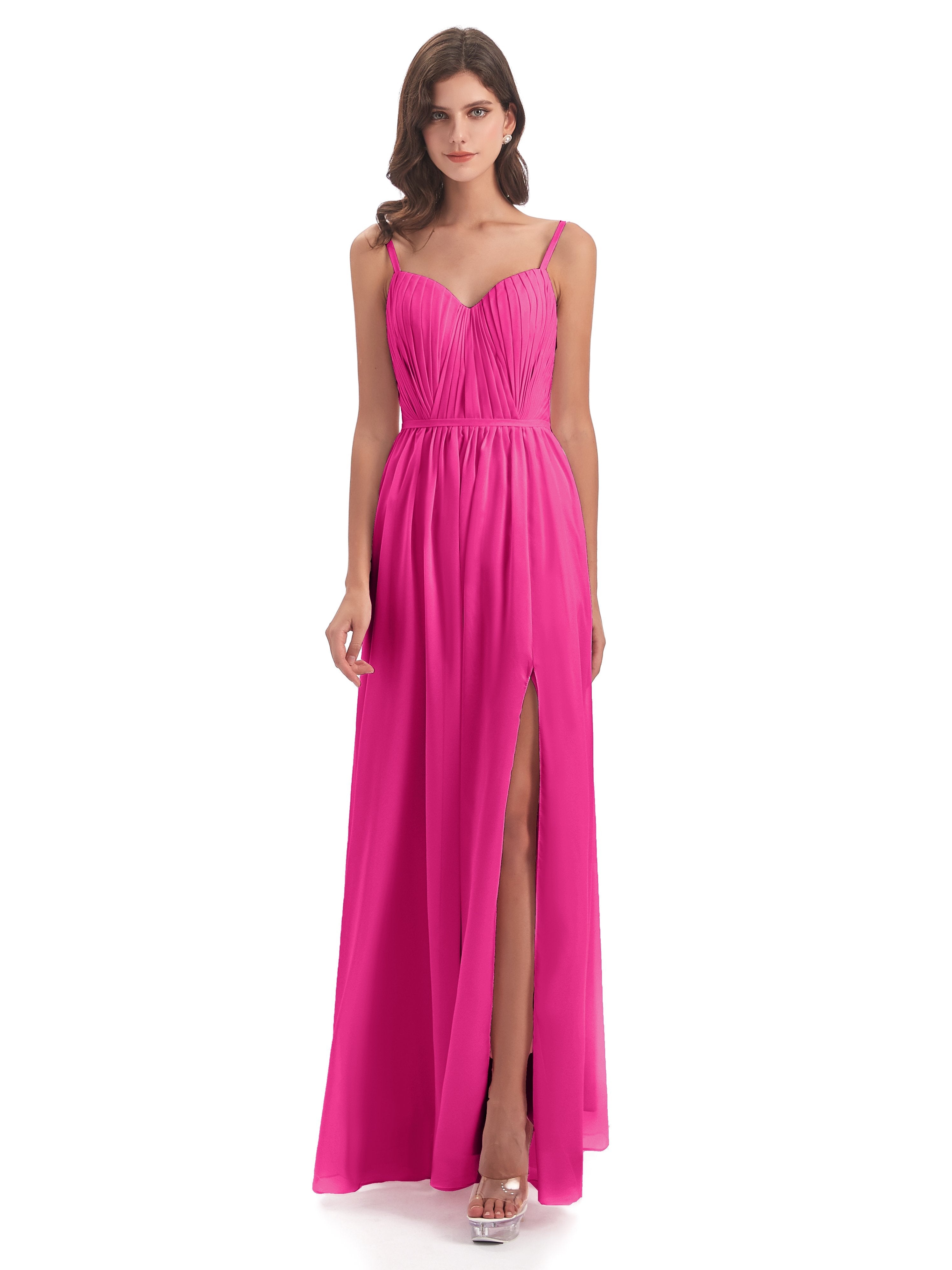 Bridesmaid Dress Fuchsia Kiana Brilliant Split Floor Length Chiffon Br