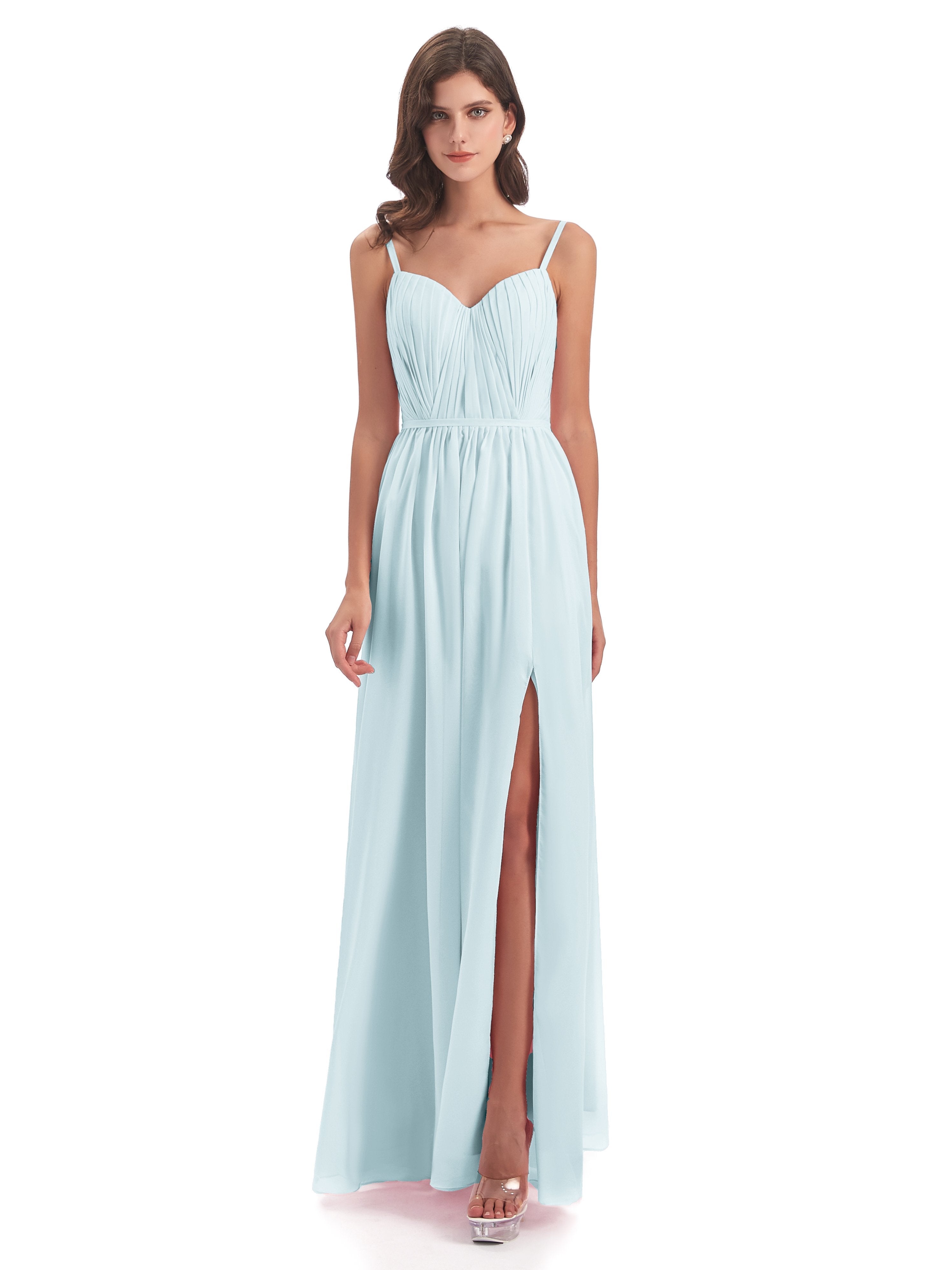 Mist Blue Bridesmaid Dresses Kiana Brilliant Split Floor Length Chiffo