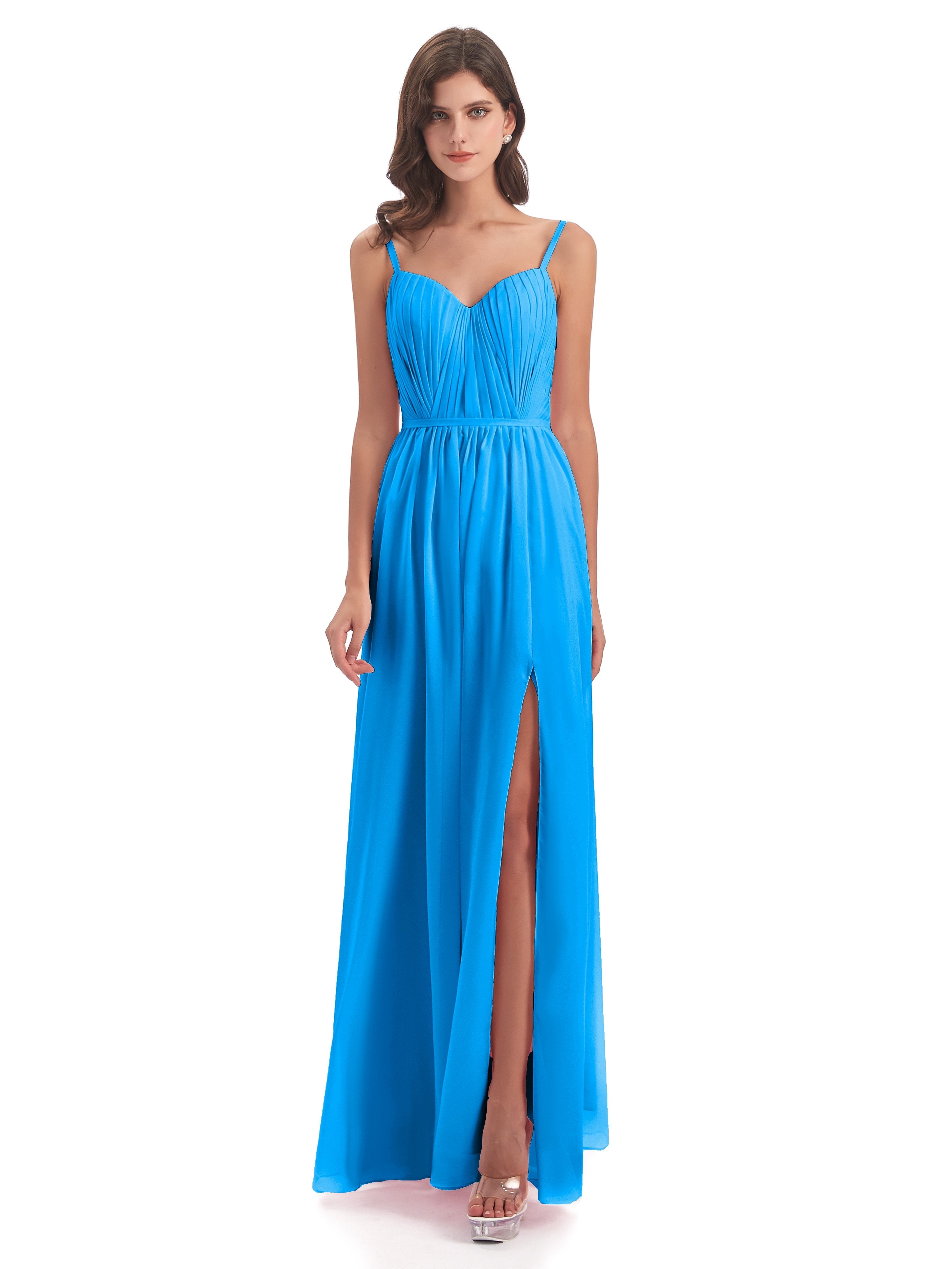 Blue Ocean Bridesmaid Dress Kiana Brilliant Split Floor Length Chiffon