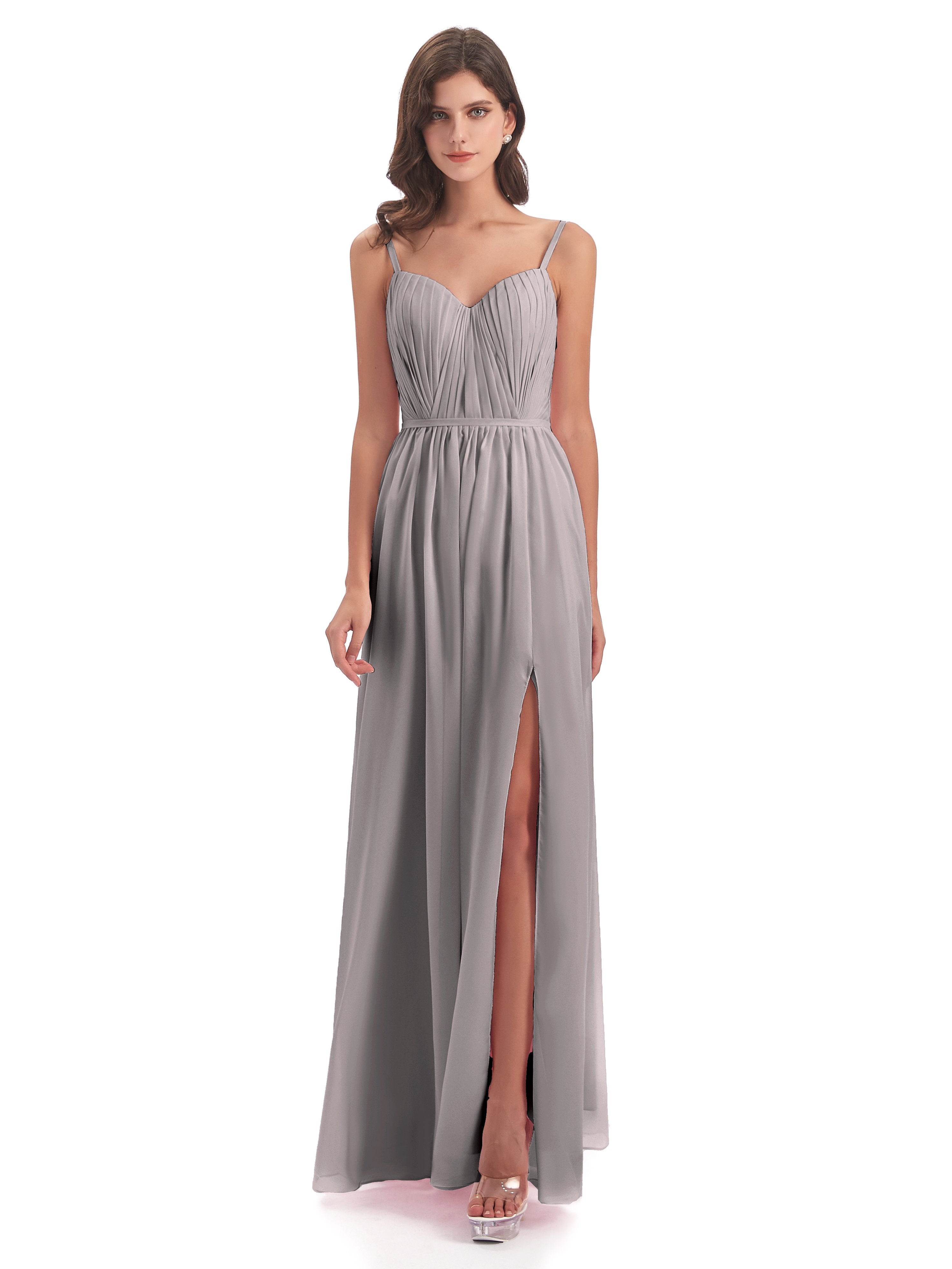 Silver Blue Bridesmaid Dresses Kiana Brilliant Split Floor Length Chif