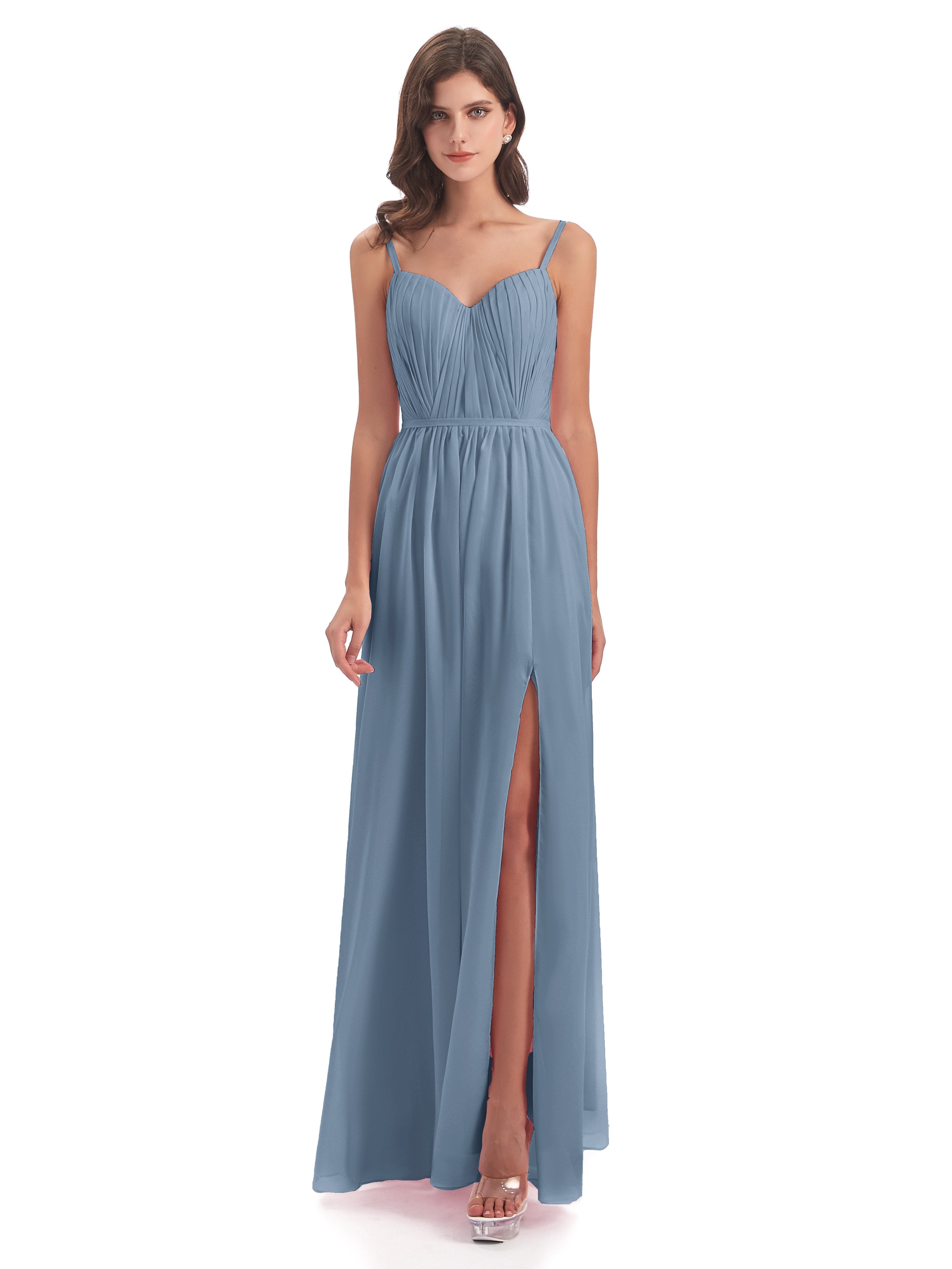 Bridesmaid Dress Slate Blue Kiana Brilliant Split Floor Length Chiffon