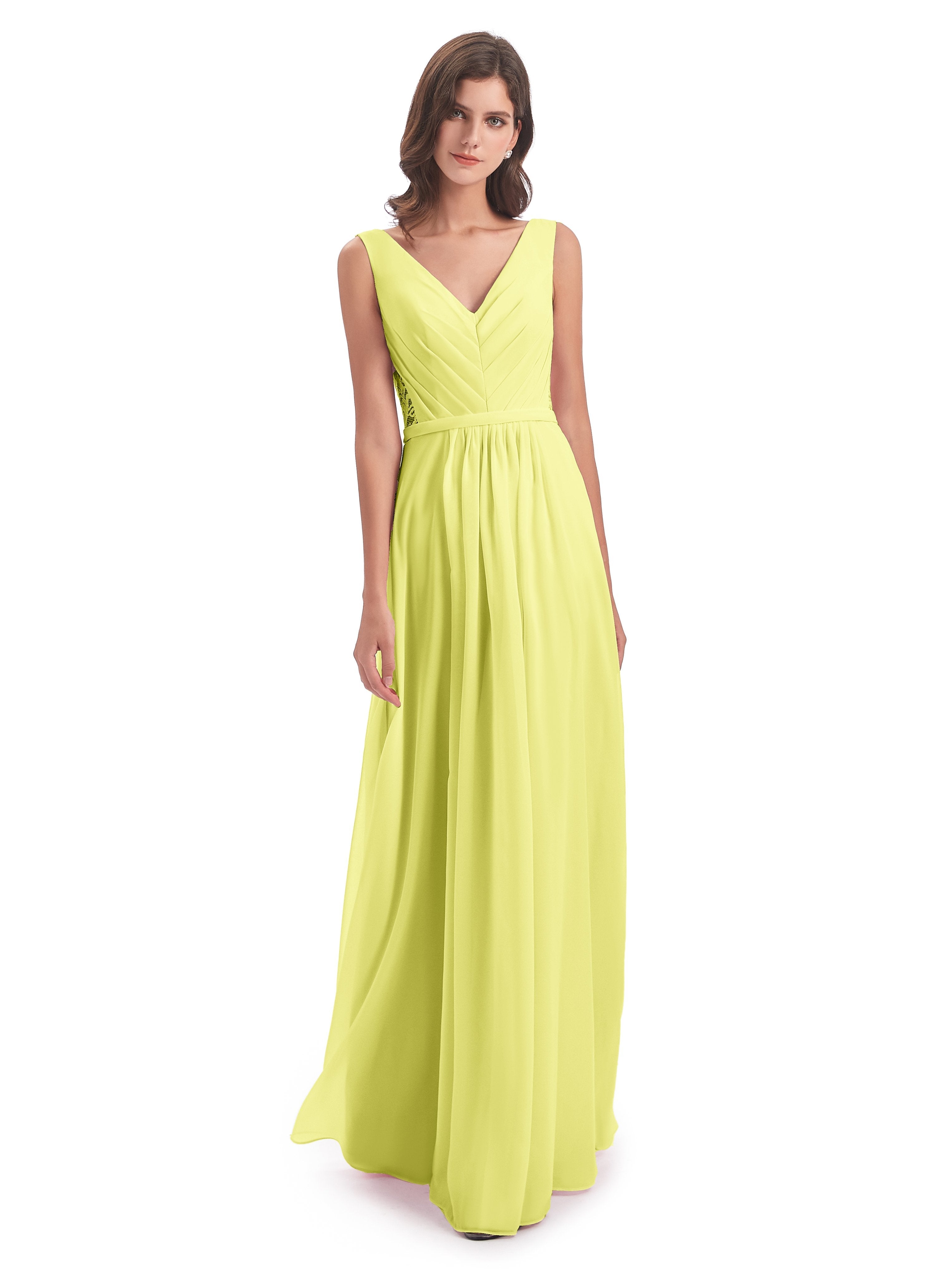 Daffodil Bridesmaid Dresses Kailee Great Chiffon V-Neck Long Bridesmai