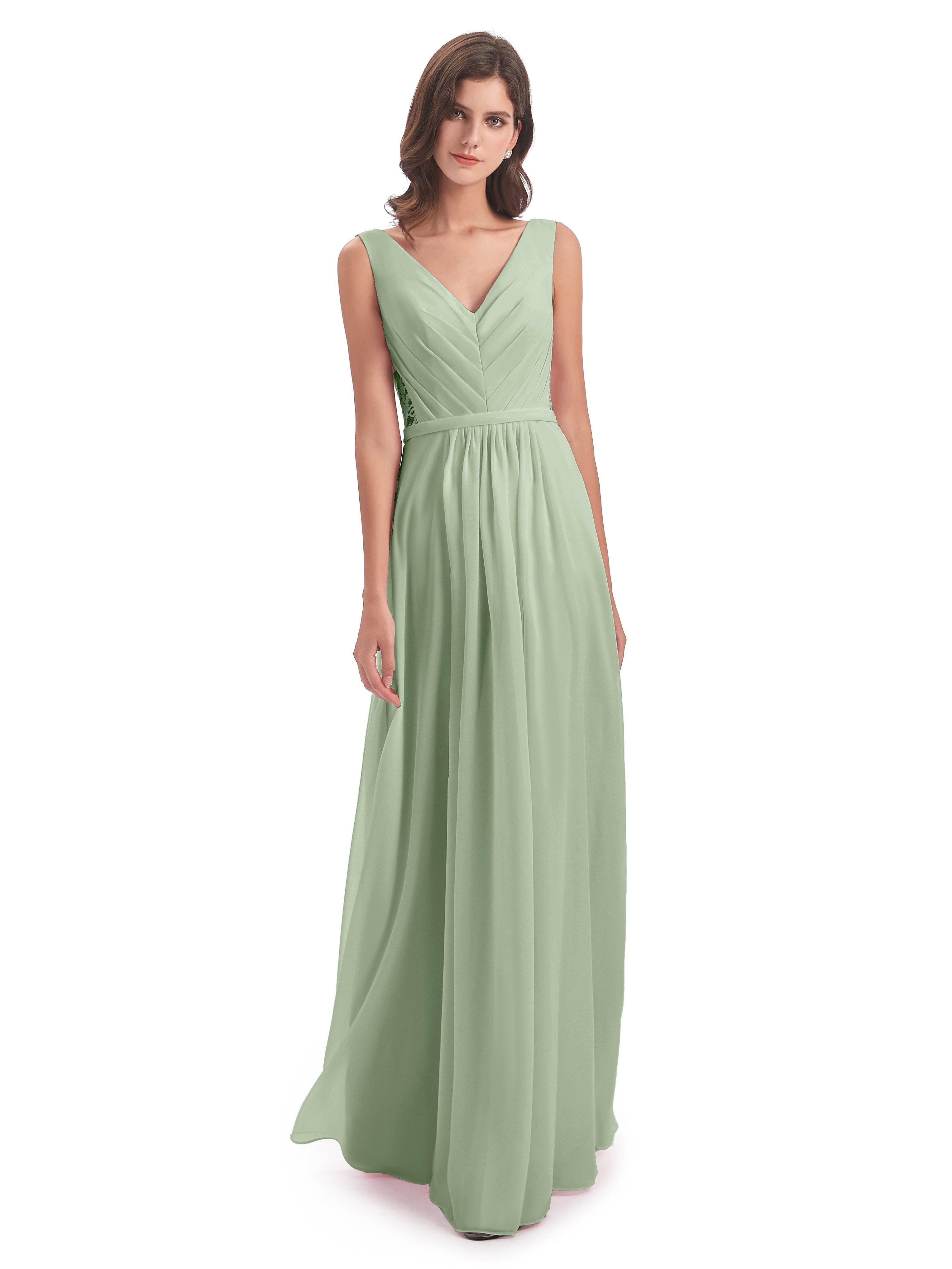Dusty Sage Green Bridesmaid Dresses Uk Kailee Great Chiffon V-Neck Lon