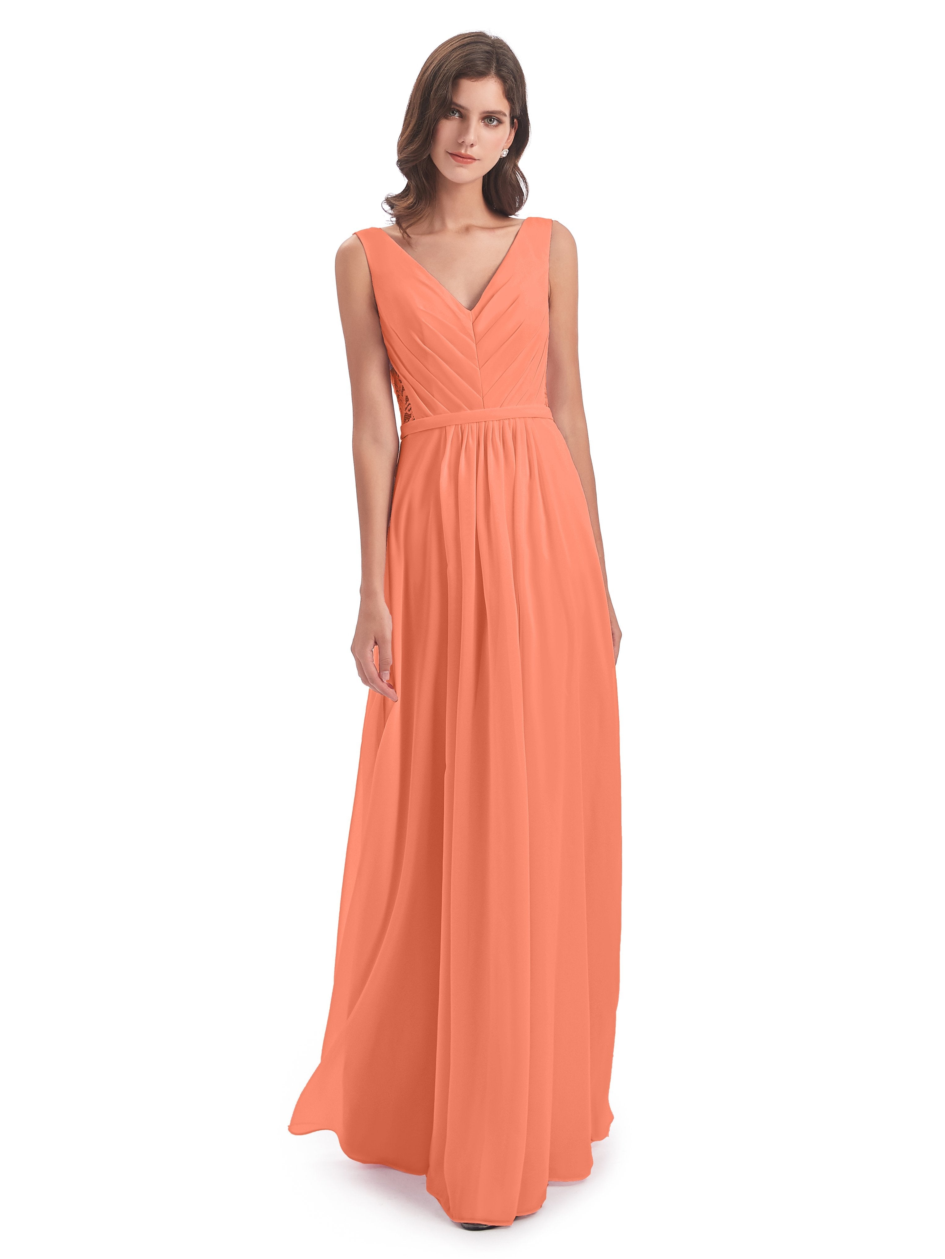 Sunset Bridesmaid Dress Kailee Great Chiffon V-Neck Long Bridesmaid Dr