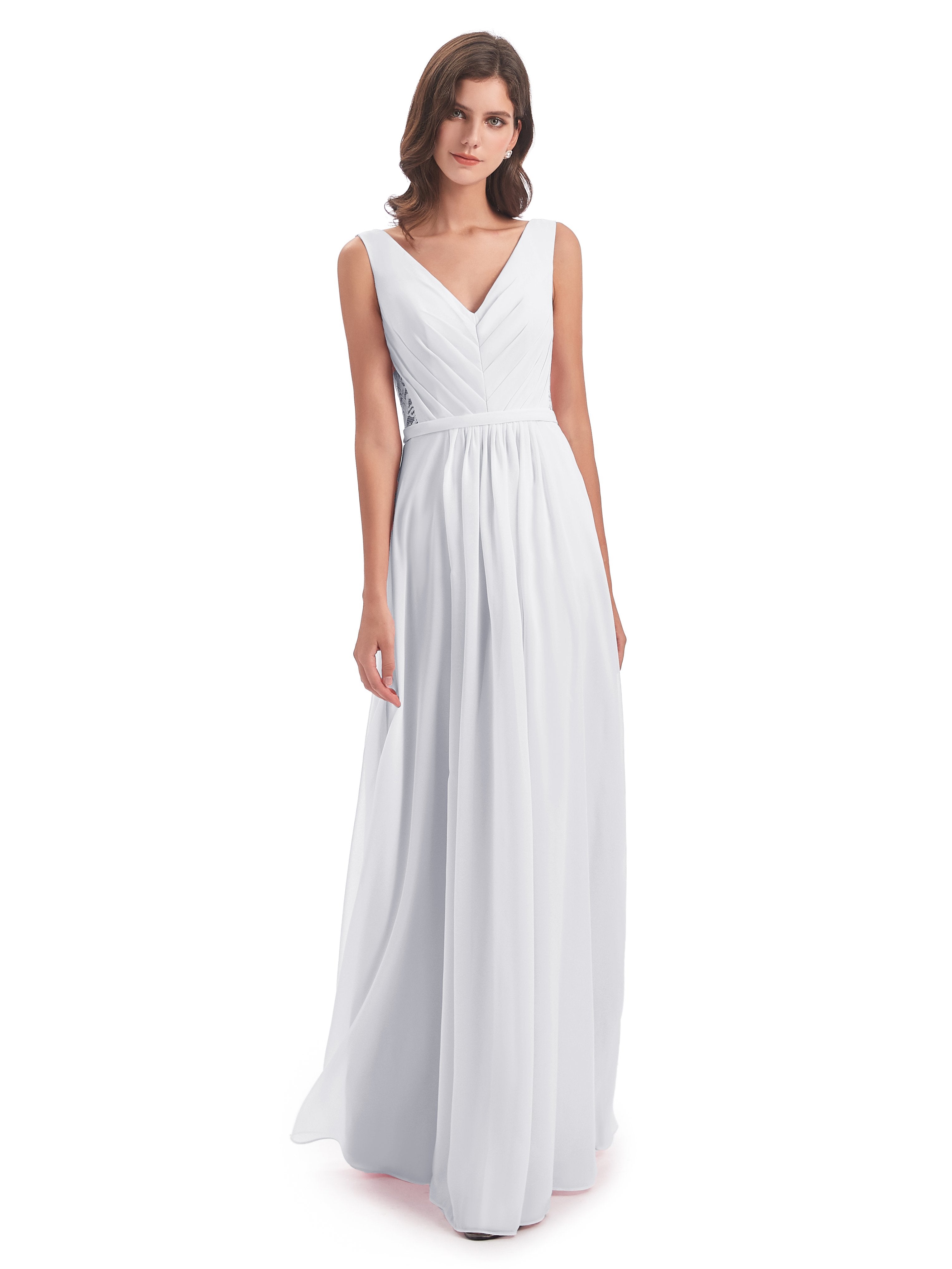 Bridesmaid White Dress Kailee Great Chiffon V-Neck Long Bridesmaid Dre