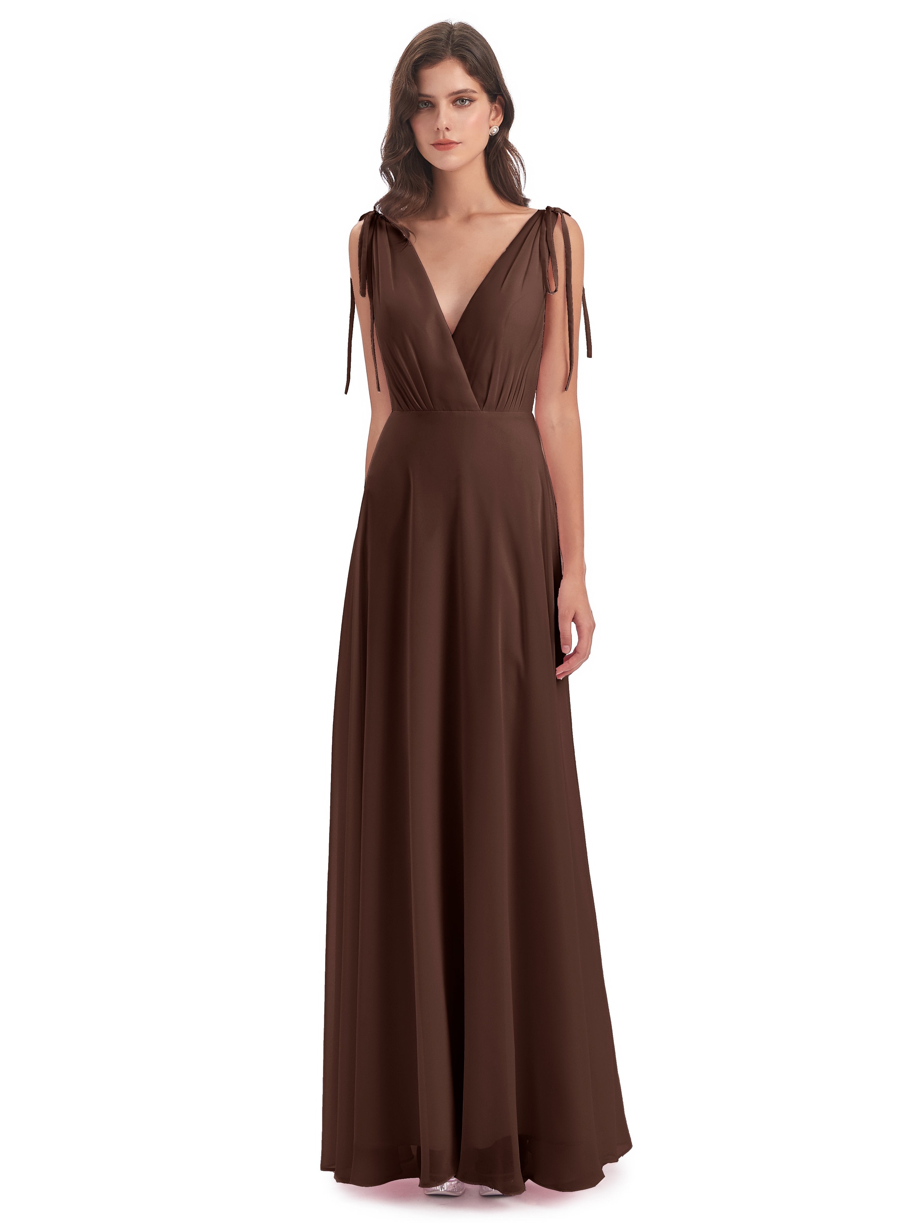 Chocolate Brown Chiffon Bridesmaid Dresses VNeck Long Elegant Chiffon — free download