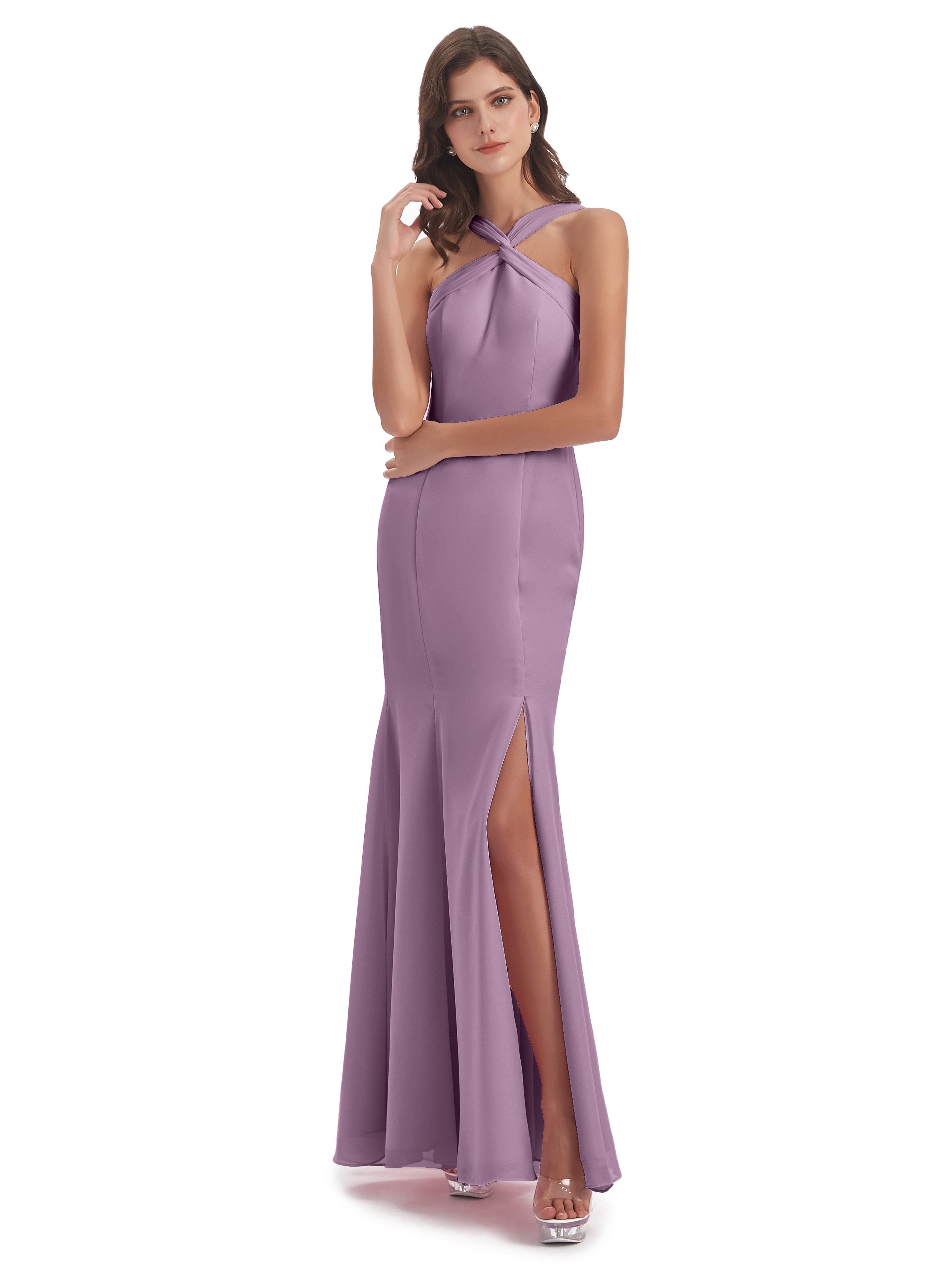 Bridesmaid Dress Wisteria Evie Unique Trumpet-Hourglass Halter Split L Bridesmaid Dress Wisteria Evie Unique Trumpet-Hourglass Halter Split L